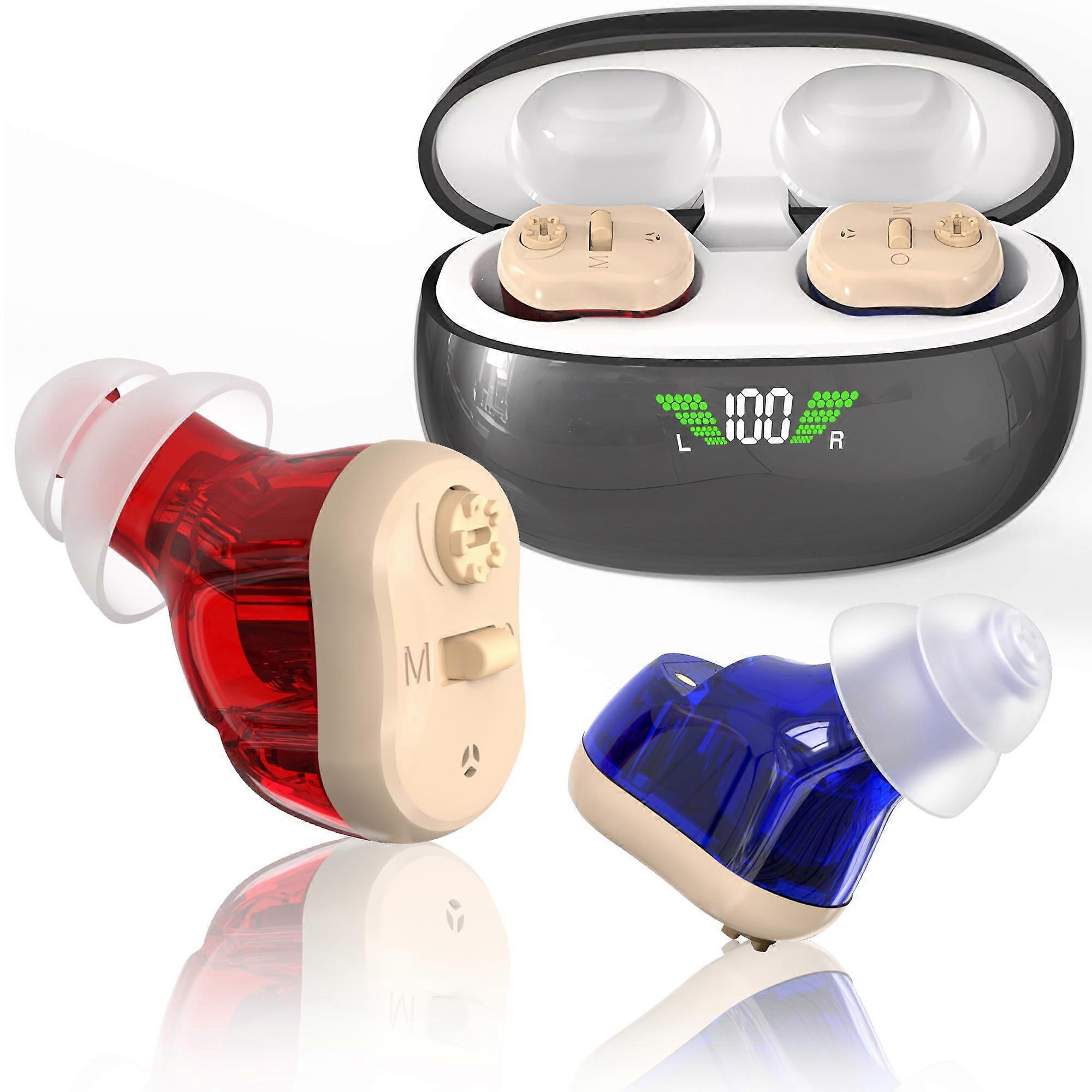 Hearing Aids for Seniors Adults with Dual Micphone Rechargeable Noise Canceling, Invisible OTC Aids With LED Display Case