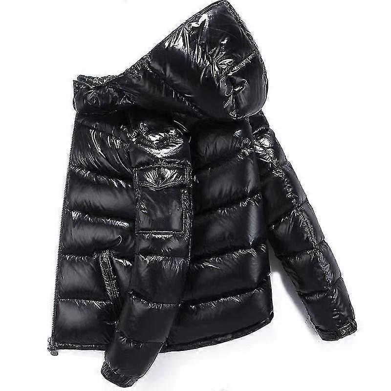Black Shiny Down Jacket Winter Jacket Stand Collar Down Jacket With Hood