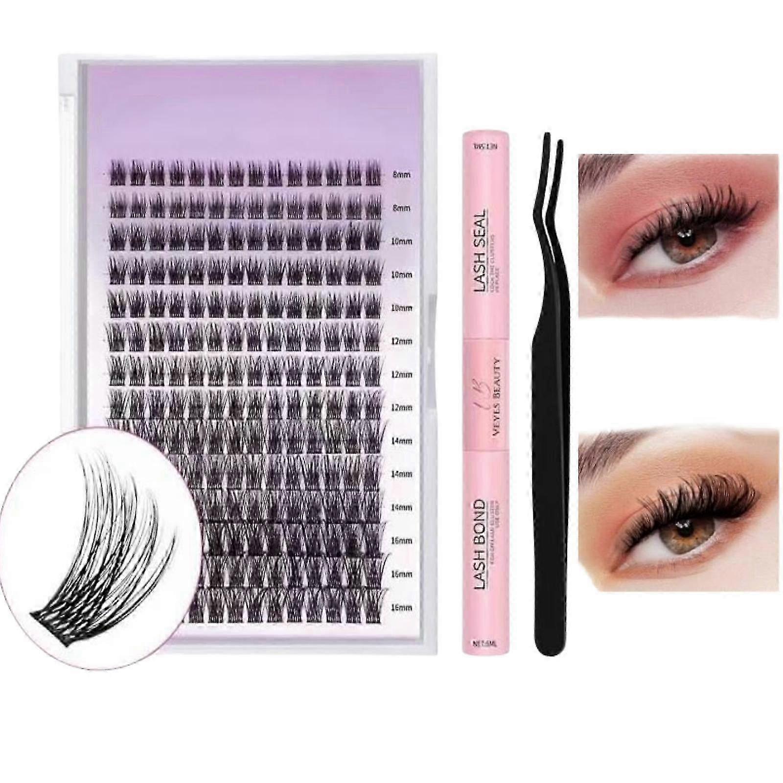 Lashes Applicator Lash Remover and Brush DIY Lashes Kit, Kit Wispy Lash C/D Curl Cluster DIY Lash Black Band and Seal Lash Cluster