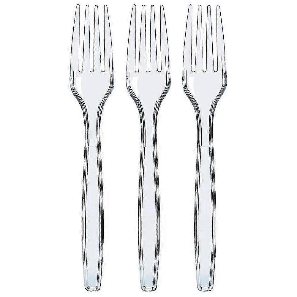 Disposable Heavyweight Forks (100 Count) Clear Plastic Cutlery -