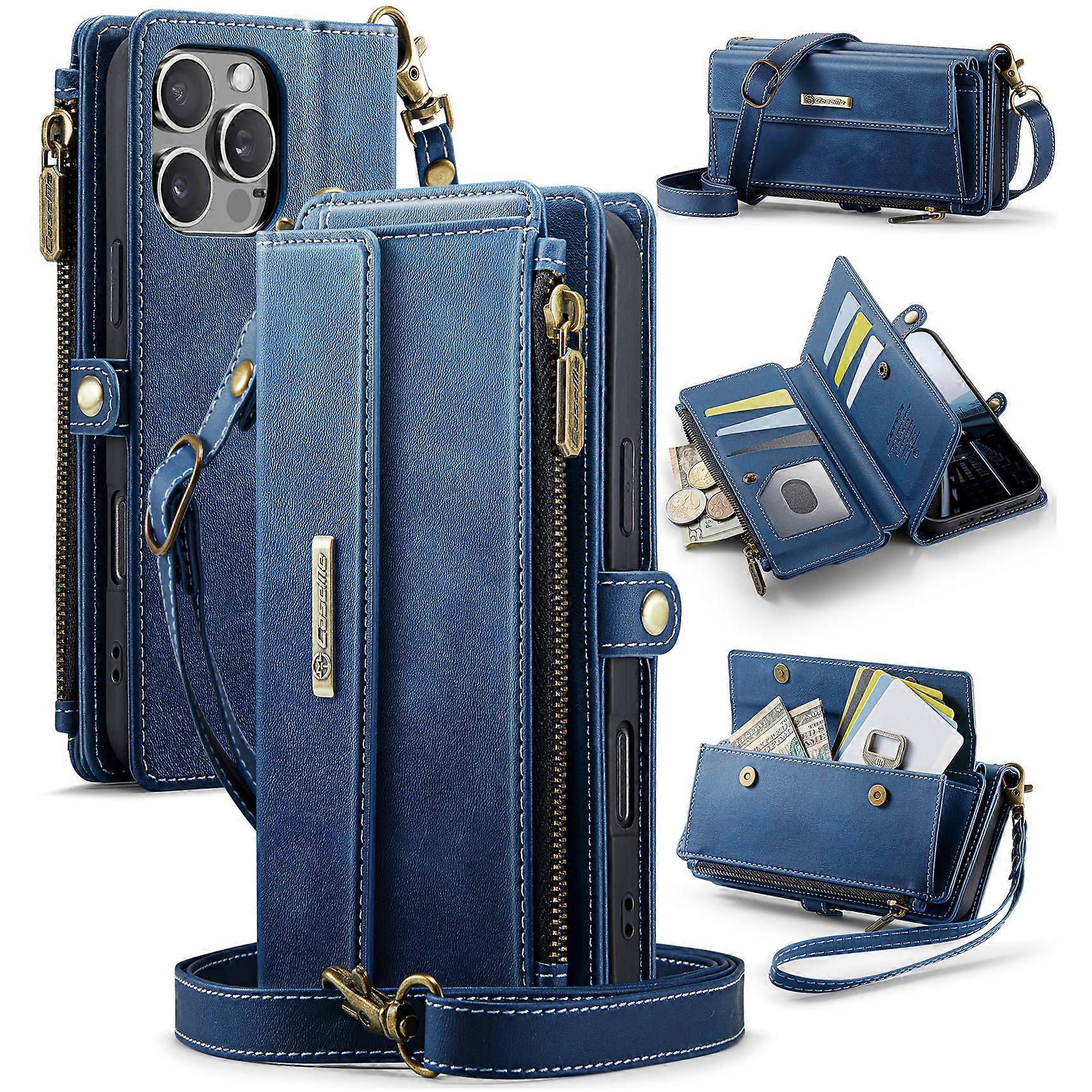Compatible For iPhone 12 Pro Max 6.7 inch Case CASEME C39 RFID Zipper Wallet Stand Leather Cover with Strap