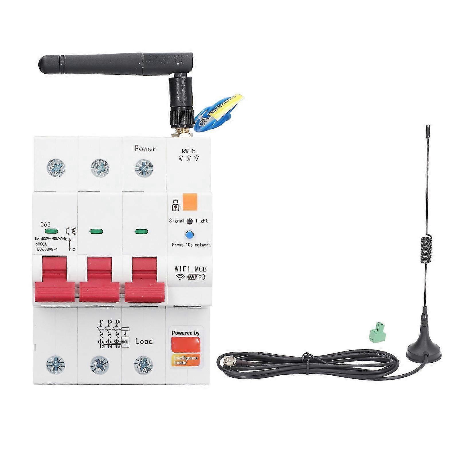 WIFI Metering Circuit Breaker 3P 63A Fernbedienung Timed Schalt Smart Leckage Schalter AC400V