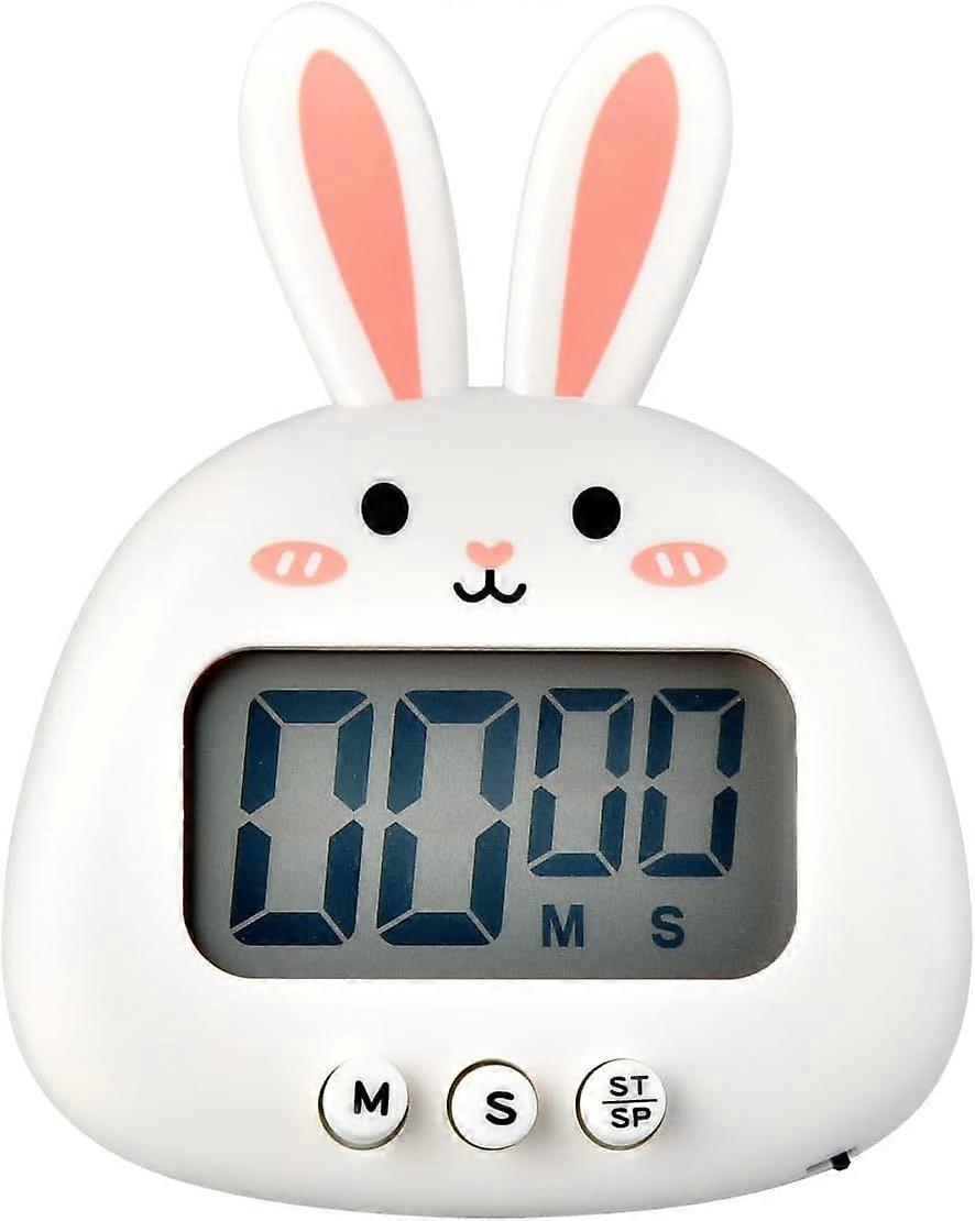 Cute Rabbit Kitchen Timer Large Screen Digital Magnetic Stopwatch with Clock Countdown Mini Cooking Timer (No Battery) White