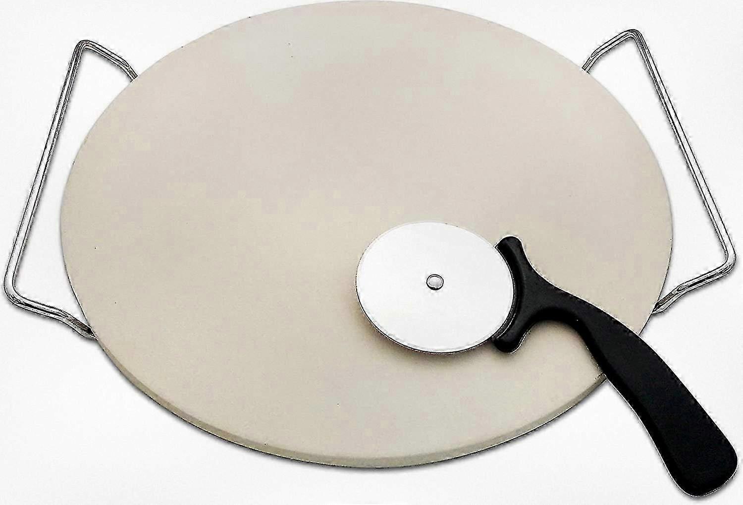 13-Inch Round Pizza Stones Set suitable for Grills and Ovens - Cordierite Baking Stones with Serving Rack & Cutter, Durable Cooking Stone Pa