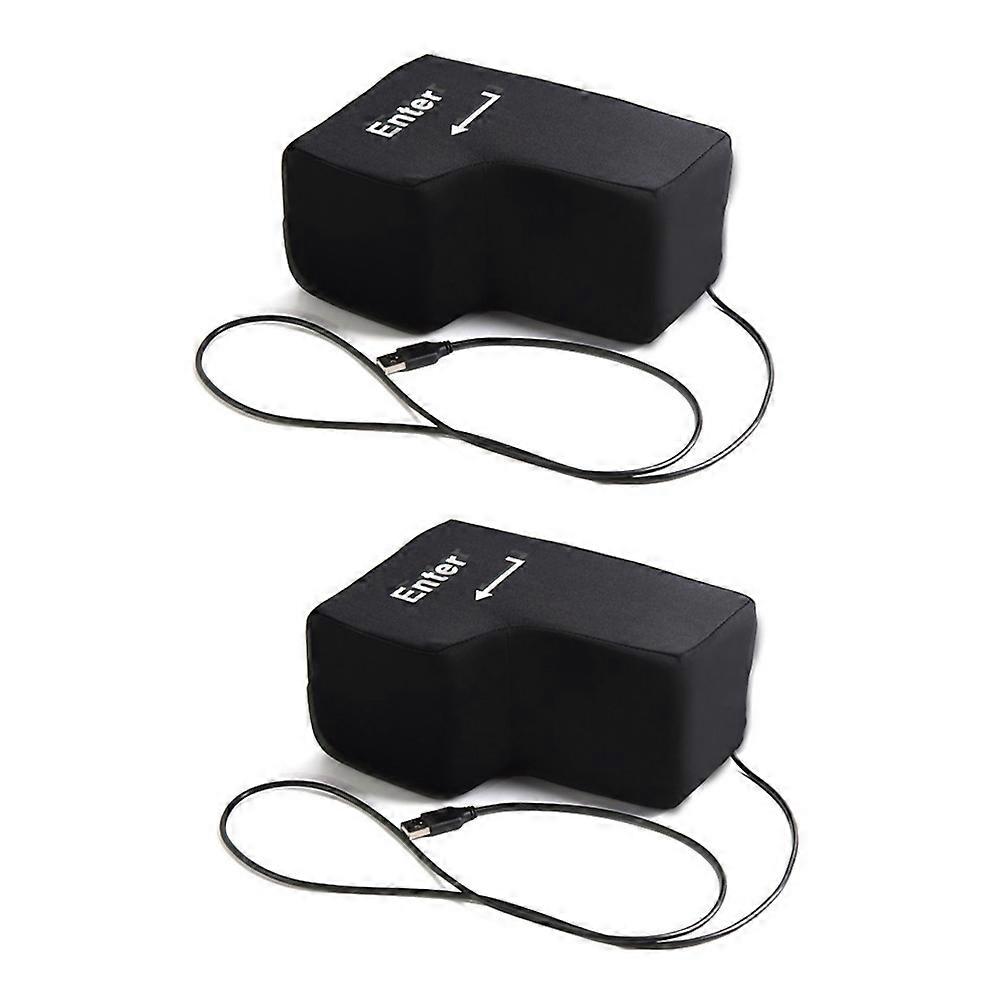 2Pcs Big USB Enter Key Anti Stress Button Desktop Pillow, Black