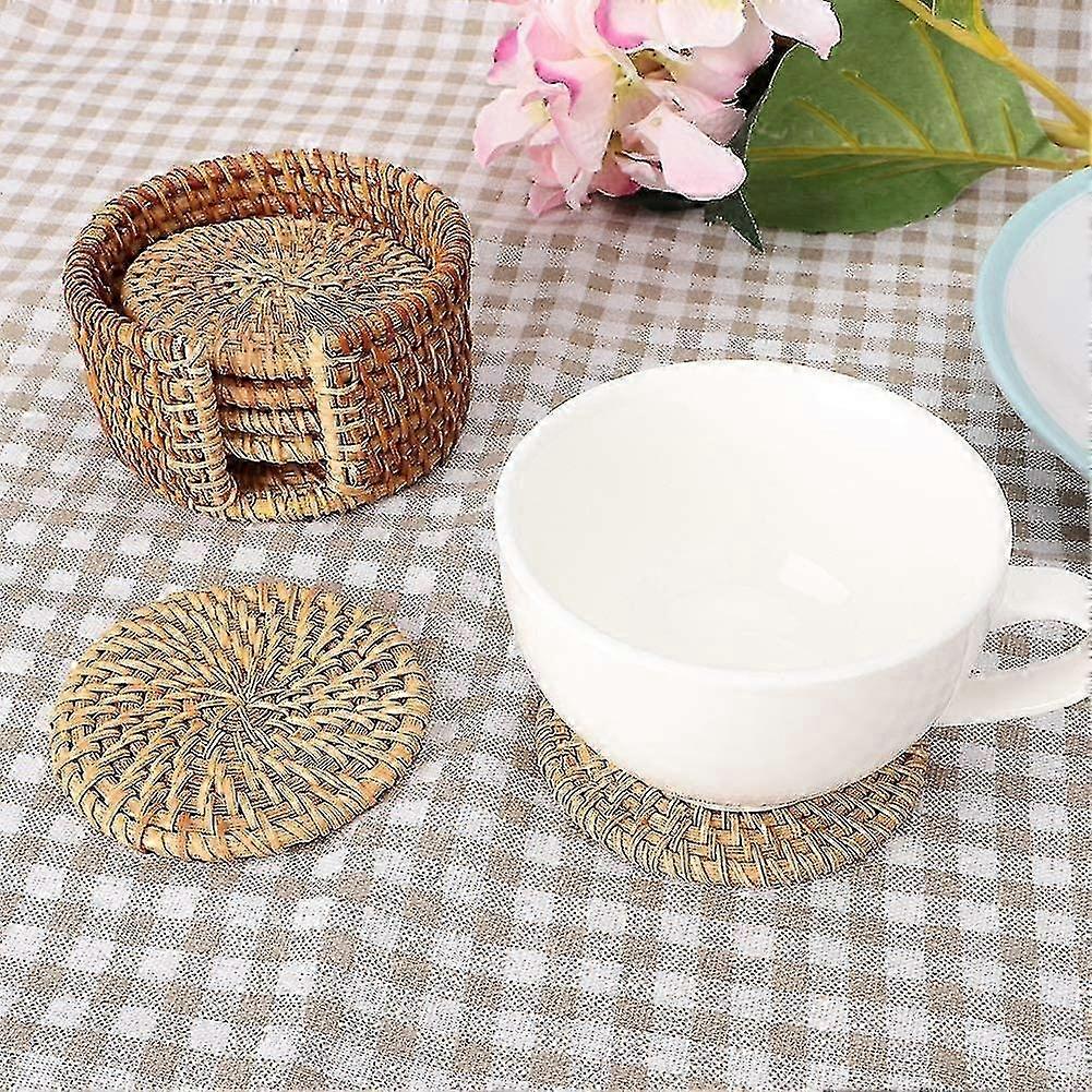 6 Handmade Rattan Coasters, Braided Beverage Coasters Set - DD0