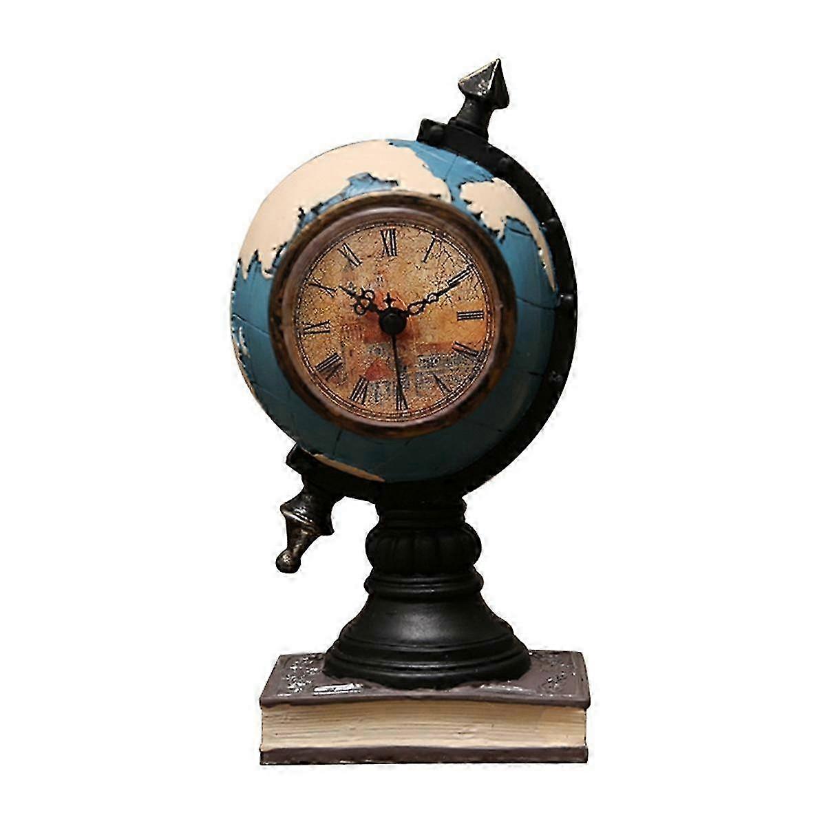 Desk Clock Multi-Functional Savings Jar Retro Resin Globe Shape Personality Clock for Office Bedsid