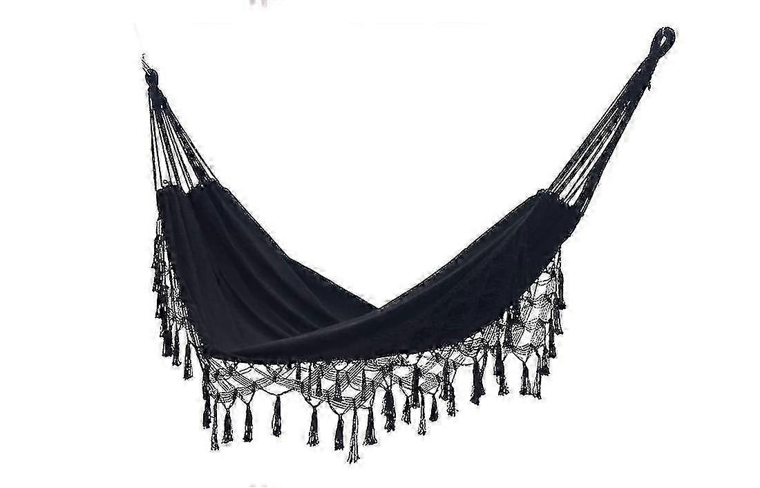 Soft Cotton Double Hammock for Indoor and Outdoor Use - Ideal for Two People - Perfect for Terrace, Garden, Balcony, and Lawn - Black Color