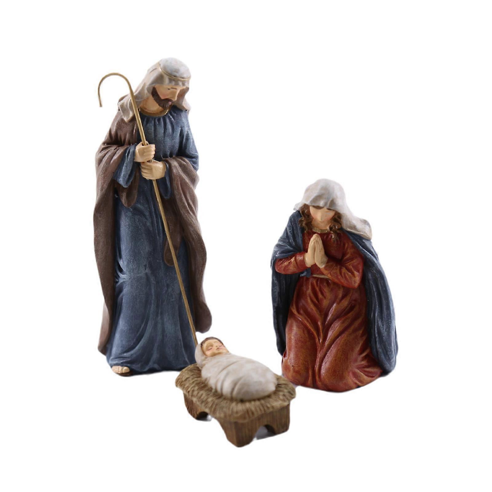 Religious Resins Holy Family Miniature Figurines Christmas Decorations Nativity Scene Statues Set For Home Table Display Multicolor