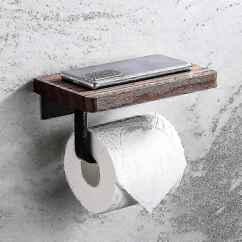 Toilet Paper Holder with Phone Shelf for Bathroom Tissue Rolls