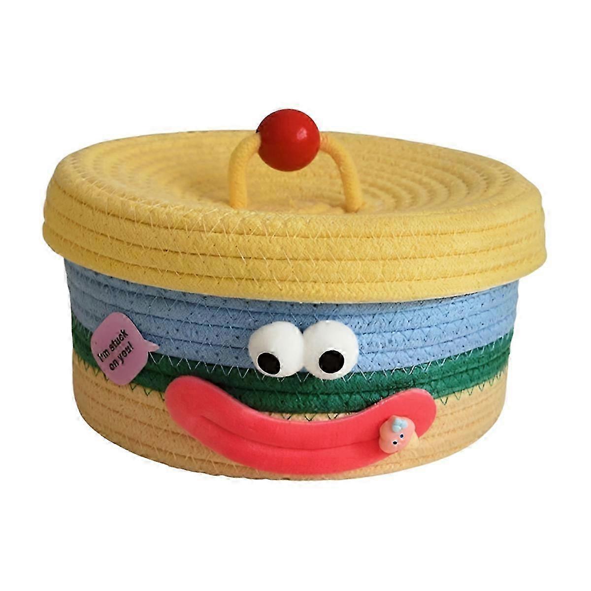Desktop Storage Basket with Lid Woven Snack Storage Box Coffee Table Living Room Woolen Toys Storag