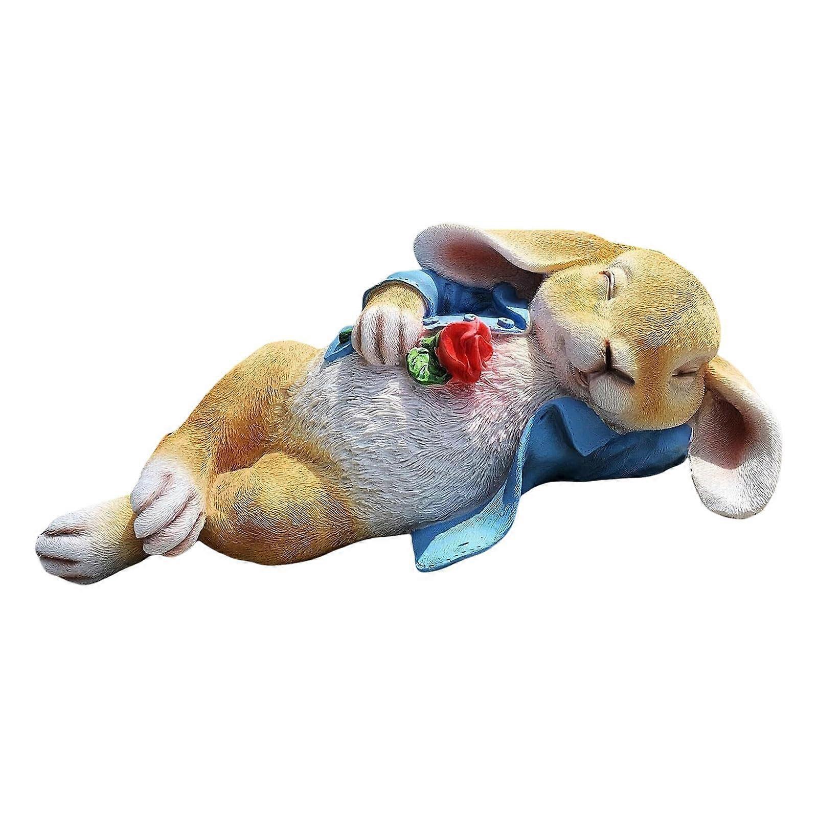 Resin Sleeping Rabbits With Flower Figurine - Miniature Rabbit Statue Ornament For Indoor And Garden Decor