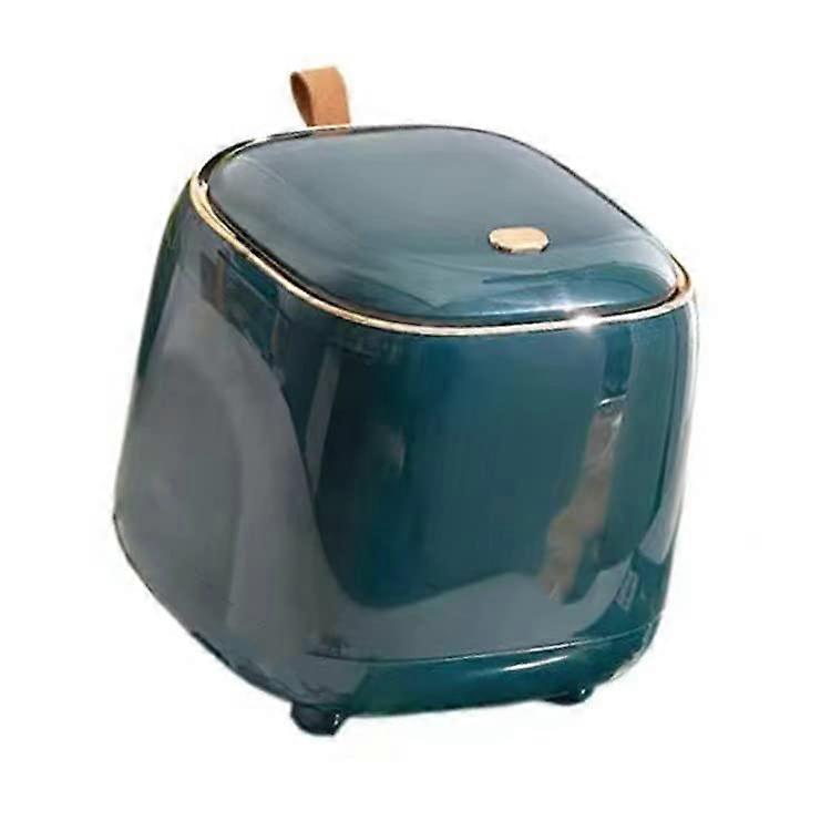 Desktop Trash Can Double Layer Symbol Smooth Surface Push Button Table Trash Can for Living Room (Dark Green)