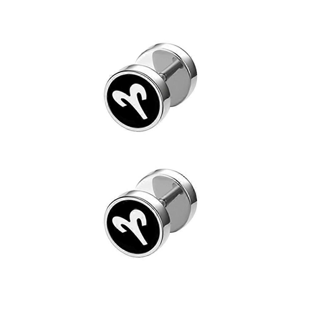Zodiac Sign Aries Earrings for Men and Women Stainless Steel Screw Stud Ear Piercing 0.8x0.8x1.3cm 1 Pair