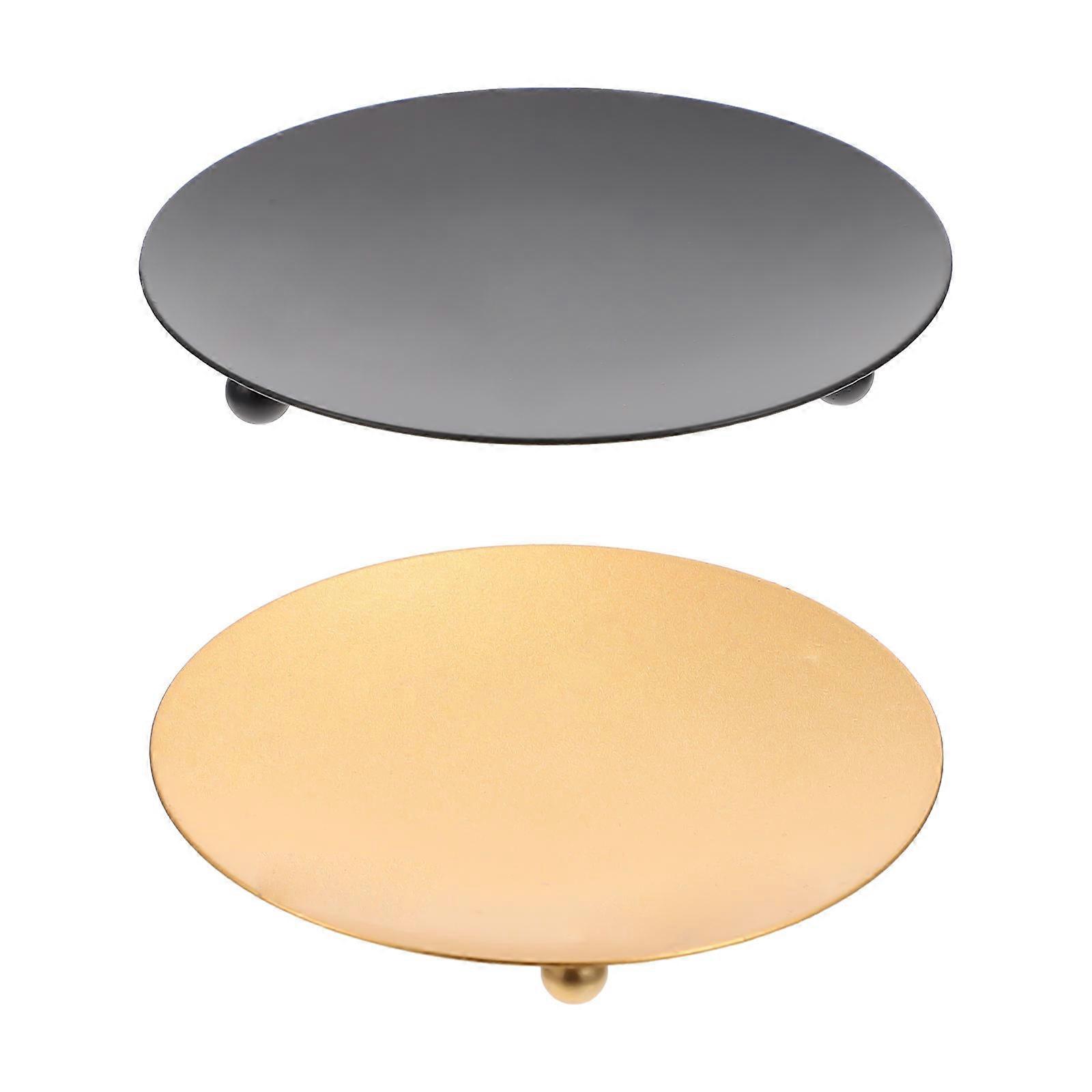 2Pcs Party Candlestick Base Round Candle Tray Iron Stand Holder