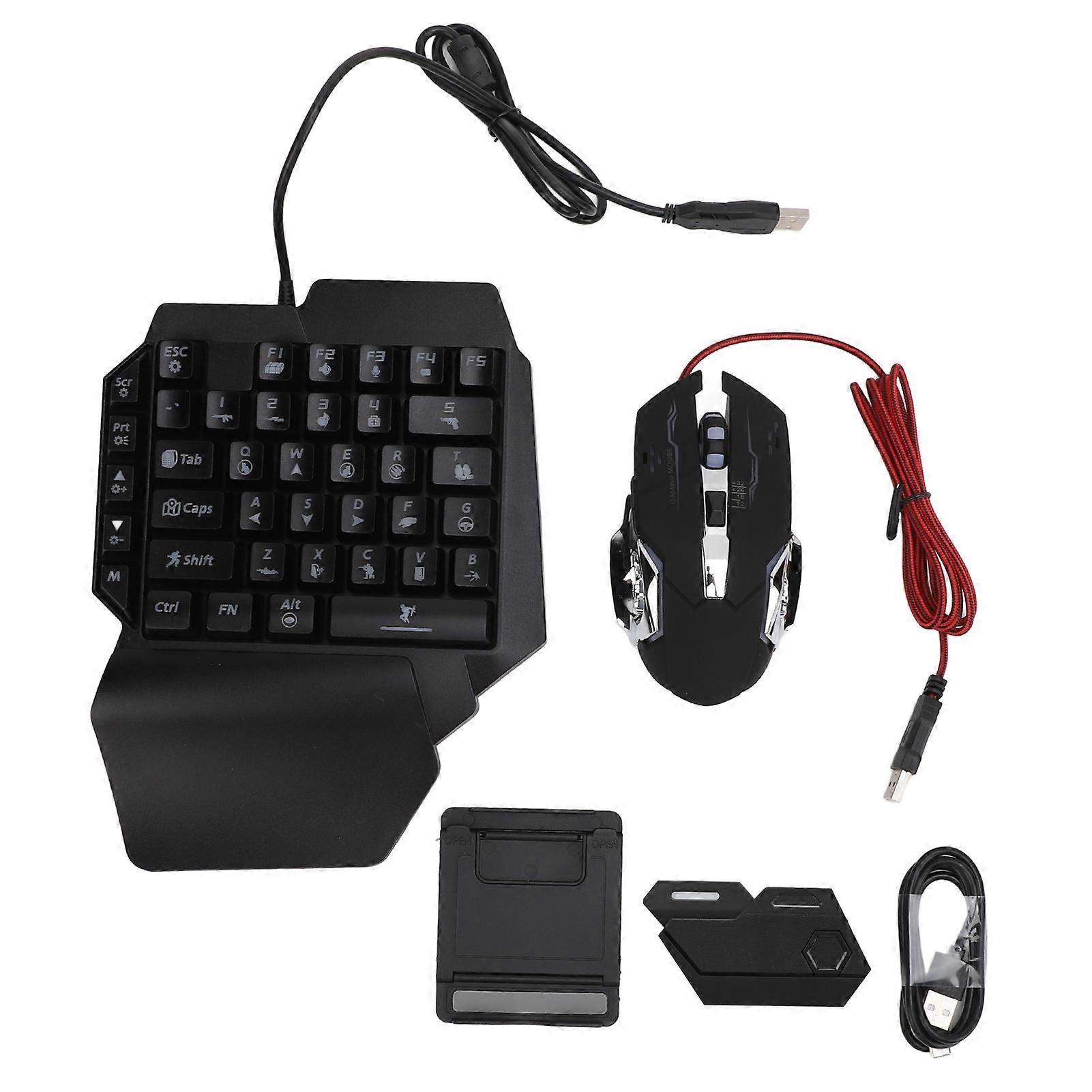 RGB One Handed Gaming Keyboard & Mouse Combo with Adjustable Phone Stand - 4 in 1 Pack