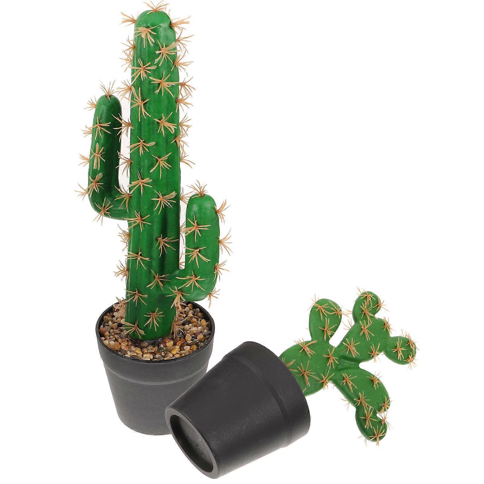 Plastic Cactus Ornament Fake Potted Cactus for Decor 2Pcs Set