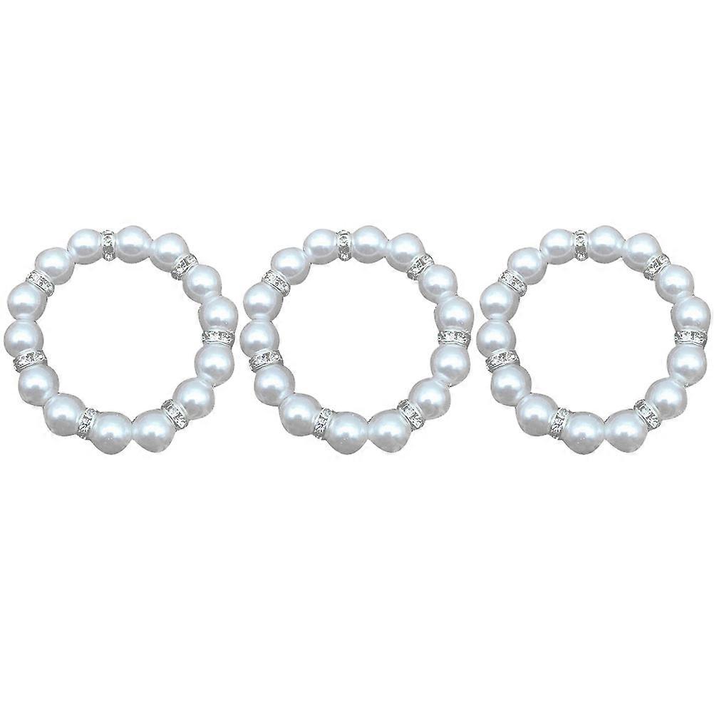 Table Napkin Clasp Simulated Pearl Napkin Ring For Weddings White 4.5X4.5CM Decorative 3Pcs