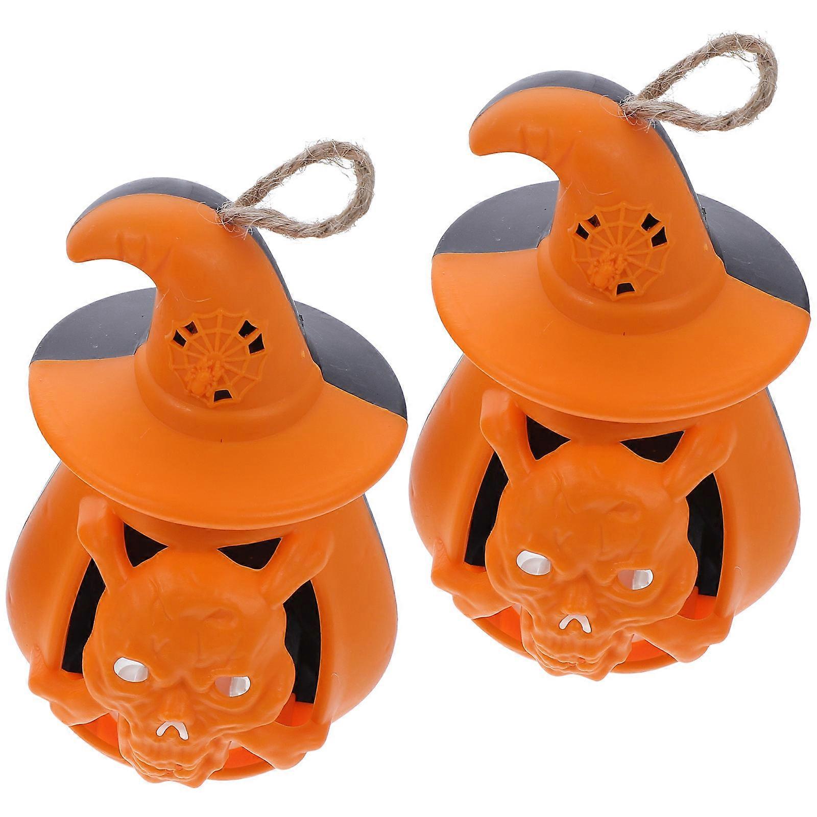 Halloween Pumpkin Lamp 2Pcs Black Plastic with Versatile Placement for Decoration