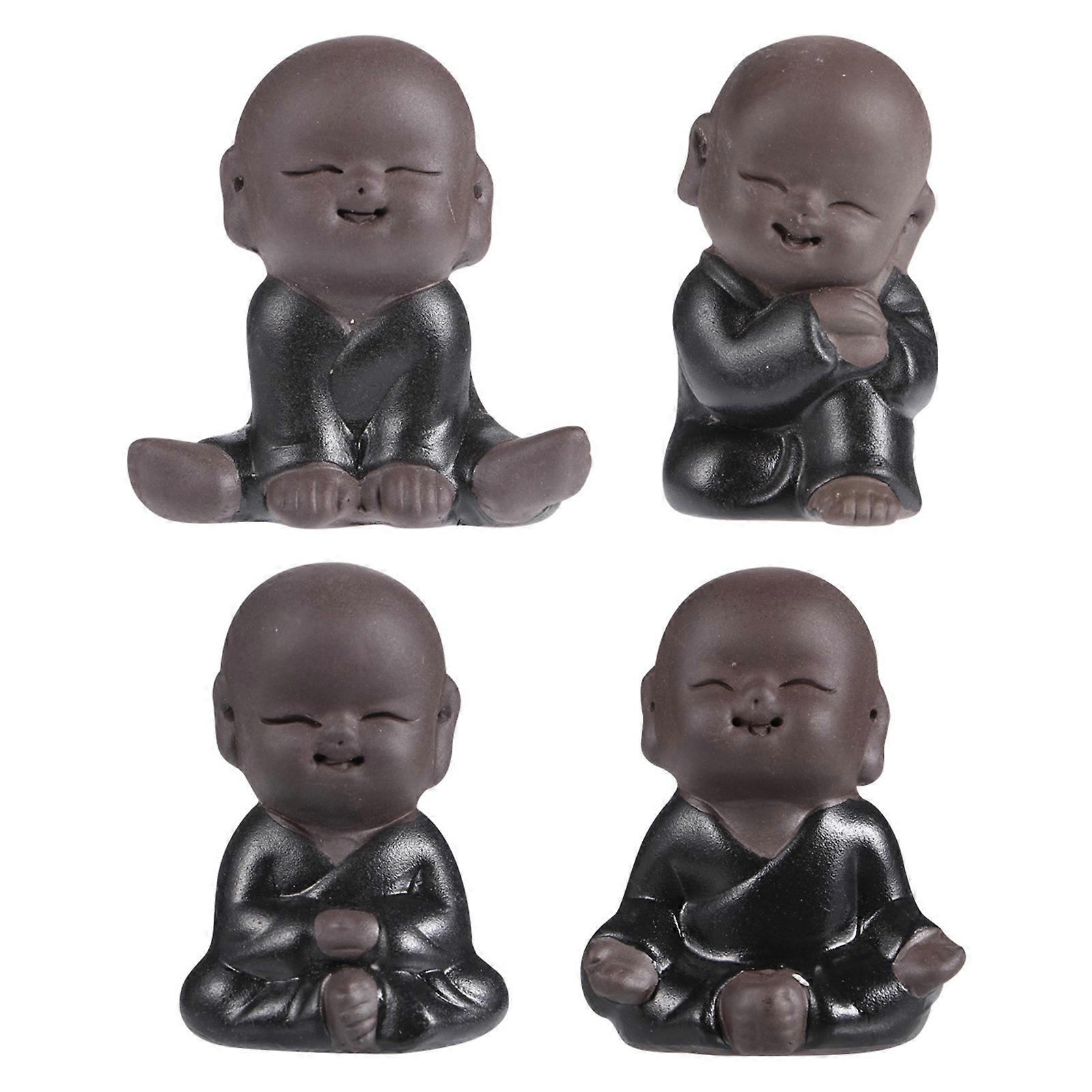 Home Decor Items Miniature Monks for Tea Art Serene Garden Decor Mixed Color 6x4x4cm 4Pcs