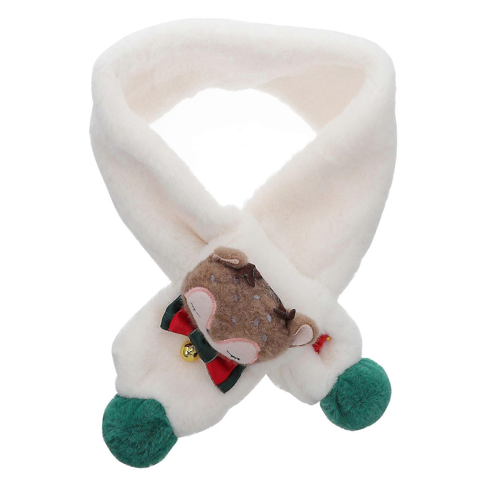 Christmas Warm Scarf for Kids with Lovely Foxes Design Made of Polyester White Color One Size Fits Most