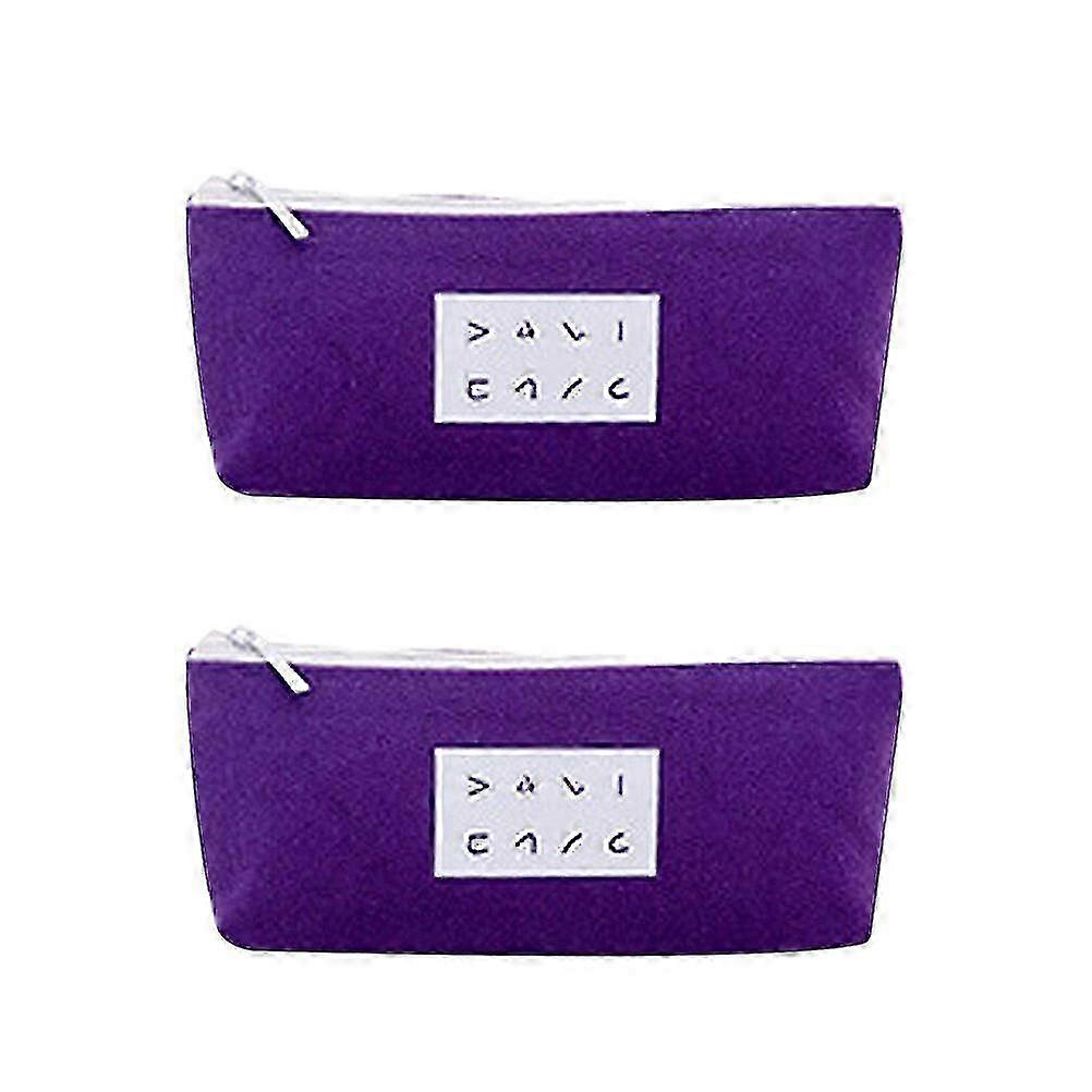2pcs Minimalist Pen Bag Canvas Pencil Case Inverted Trapezoidal Shape Pencil Box Stationery Holder Purple