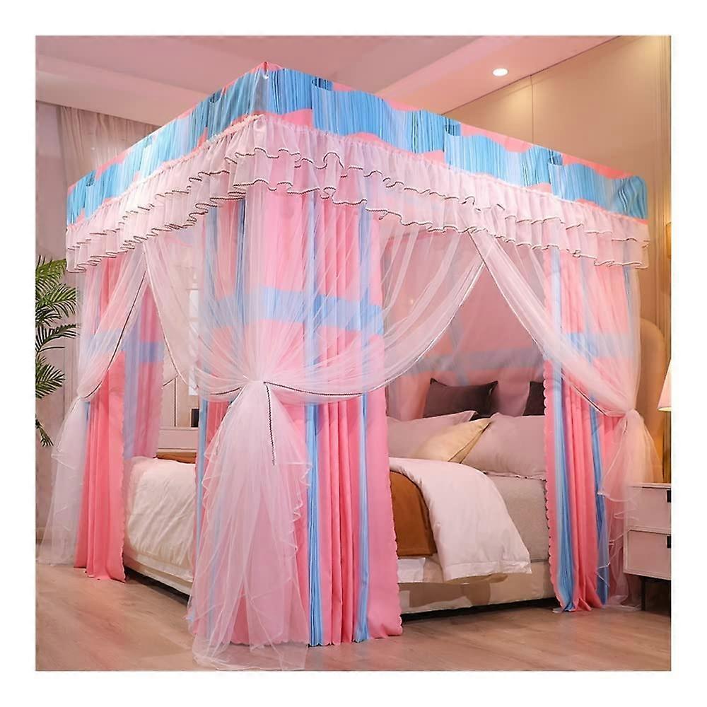 Mosquito net for bed, bed canopy with 4pole support, birthday gift for girls Style 1 1.8x2x2m