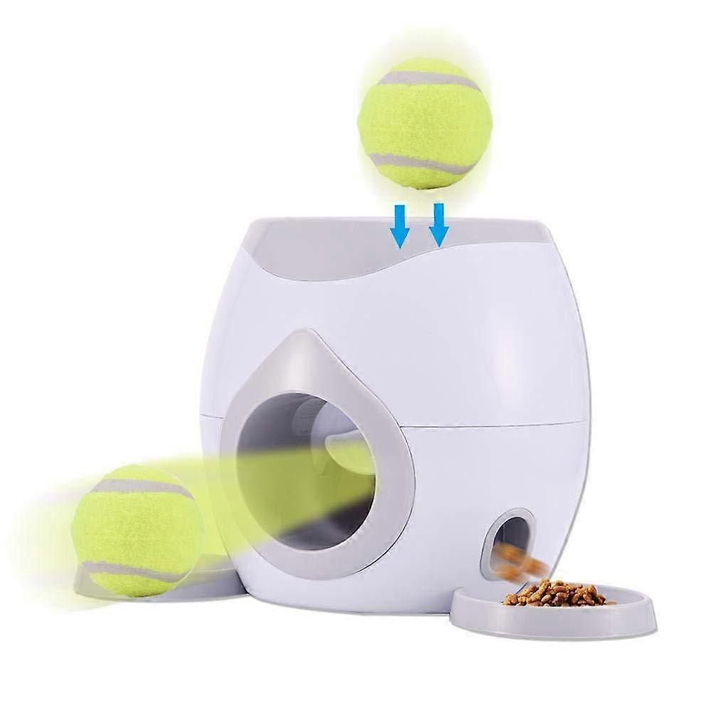Automatic Pet Feeder for Dogs with Interactive Tennis Ball Launcher, Includes 2 Balls and Feeding Spoon for Large and Small Dogs