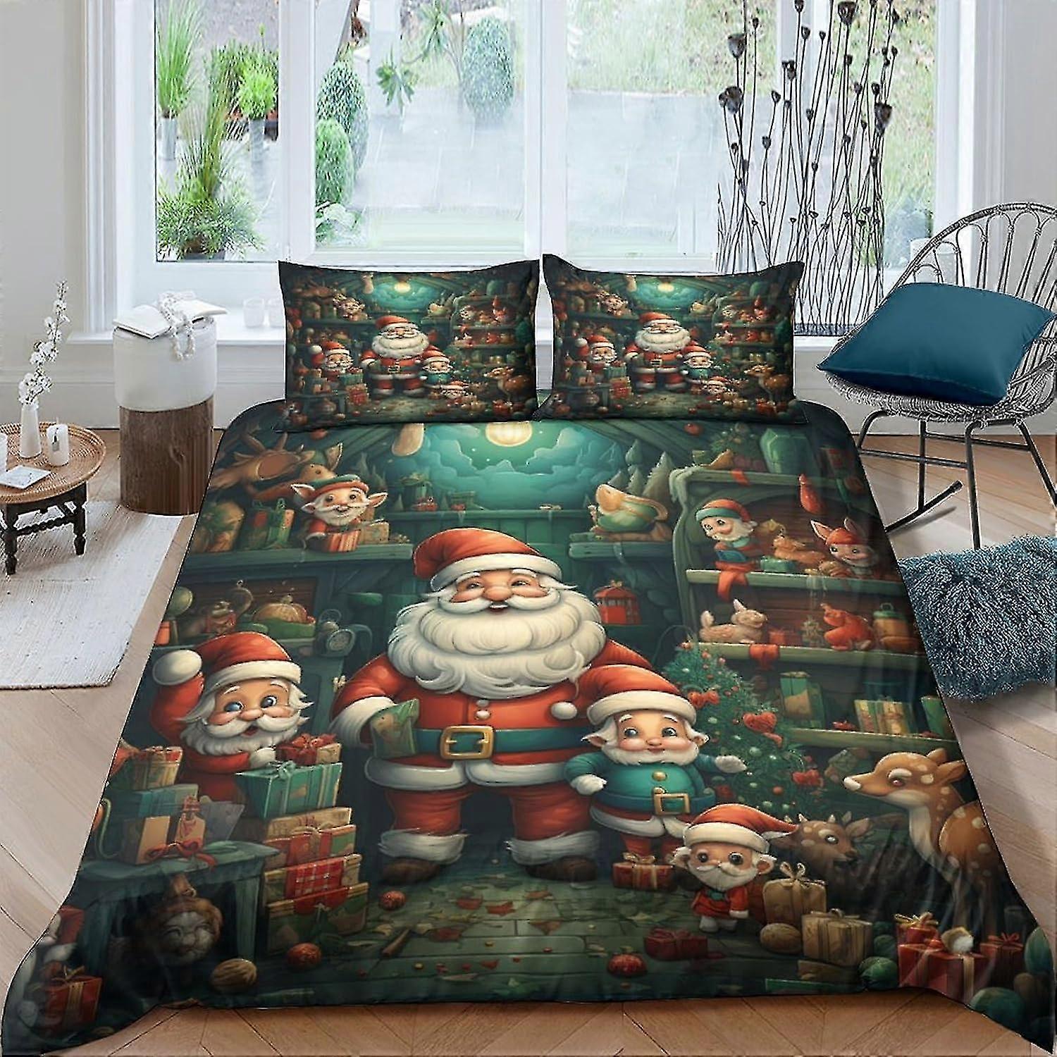 Conjunto de Cama Impresso Papai Noel Conjunto de Capa de Edredom Capa de Edredom Impressa em 3D 3 Peças para Crianças Adolescentes Meninos Capa de Colcha com Fecho de Zíper Macio