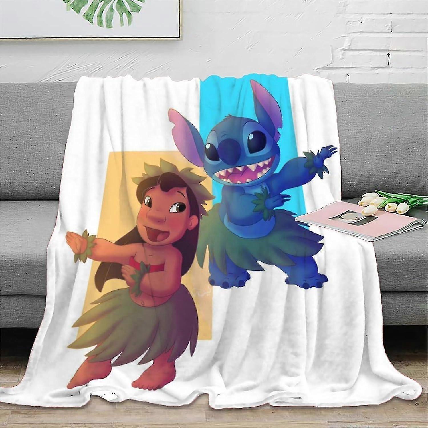3D Printed Blankets Lilo & Stitch Throw Plush Blanket for Kids Flannel Fleece Lightweight Soft & Comfortable Blanket for All Seasons