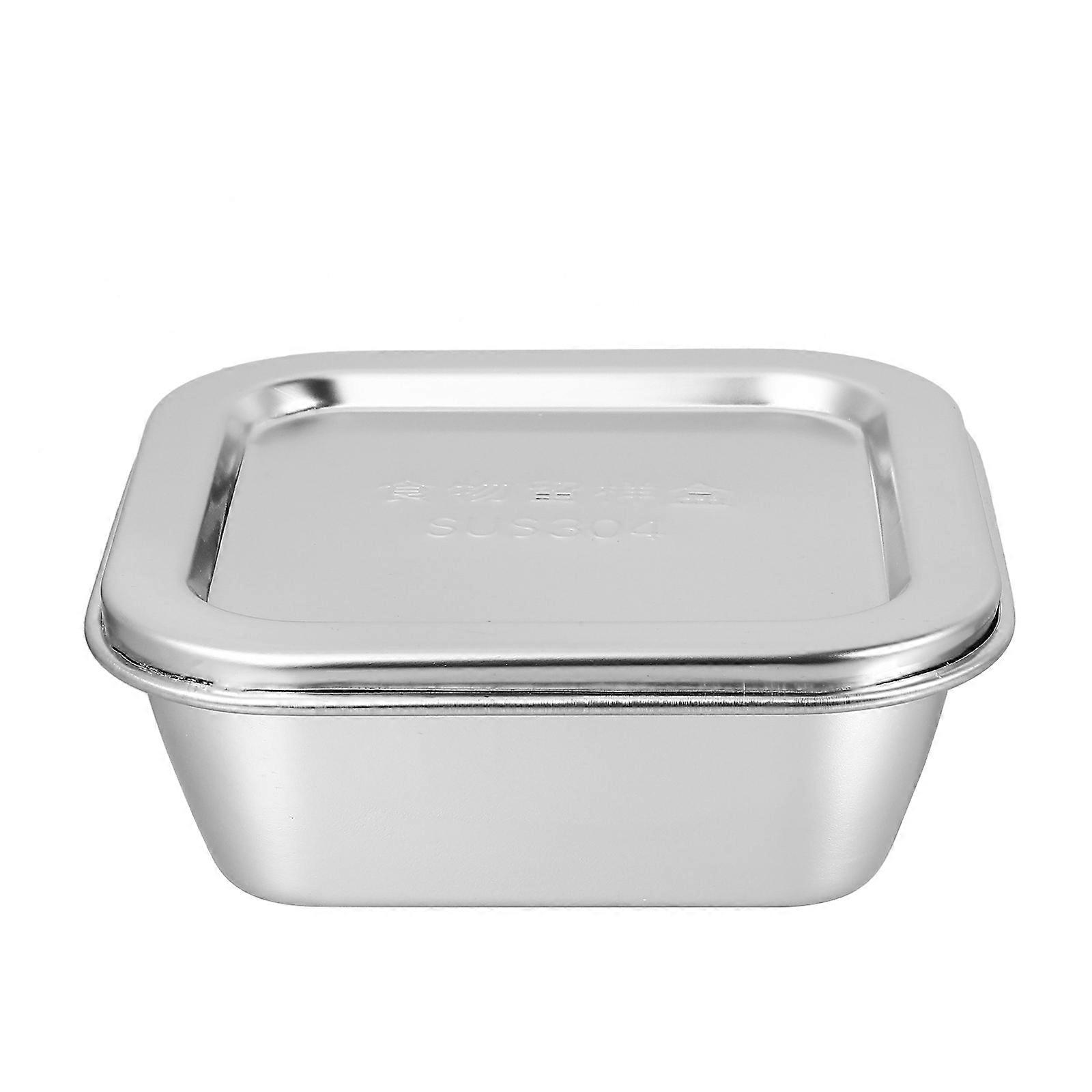 1Pc Stainless Steel Square Butter Storage Container with Lid Silver