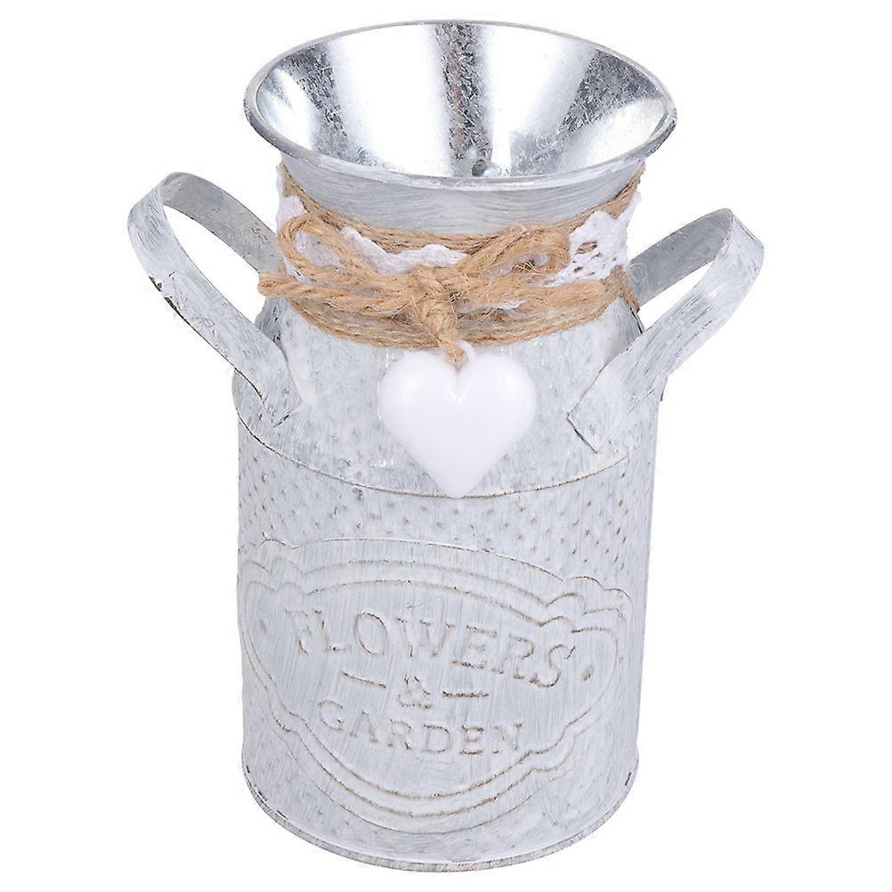 White Iron Flower Vase with Handles for Tabletop Decoration Adds Rustic Charm to Home Office or