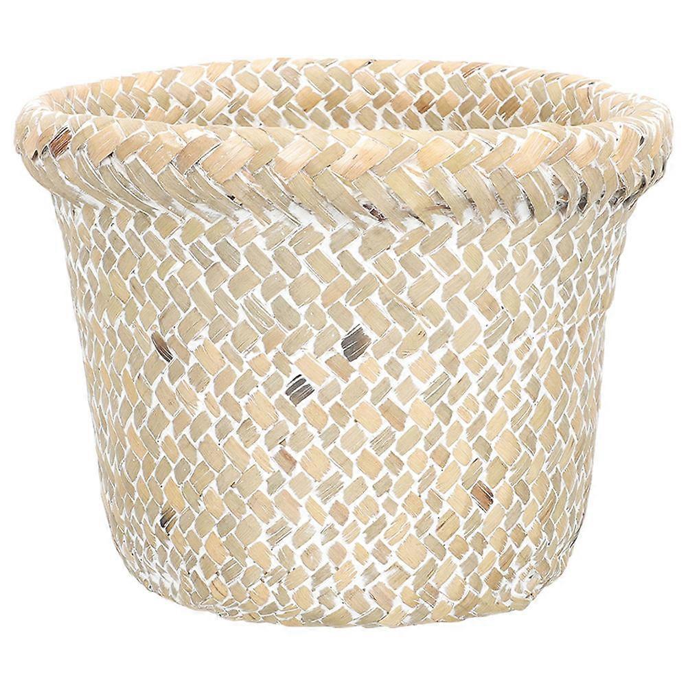 Small Trash Can For Bedroom Woven Basket Waste Paper Collection Water-resistant Material 21.00X21.00X18.00CM 1Pack
