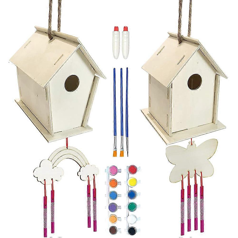 Diy Painting Bird House Brush Included For Childrens Activity In Various Colors 1 Set