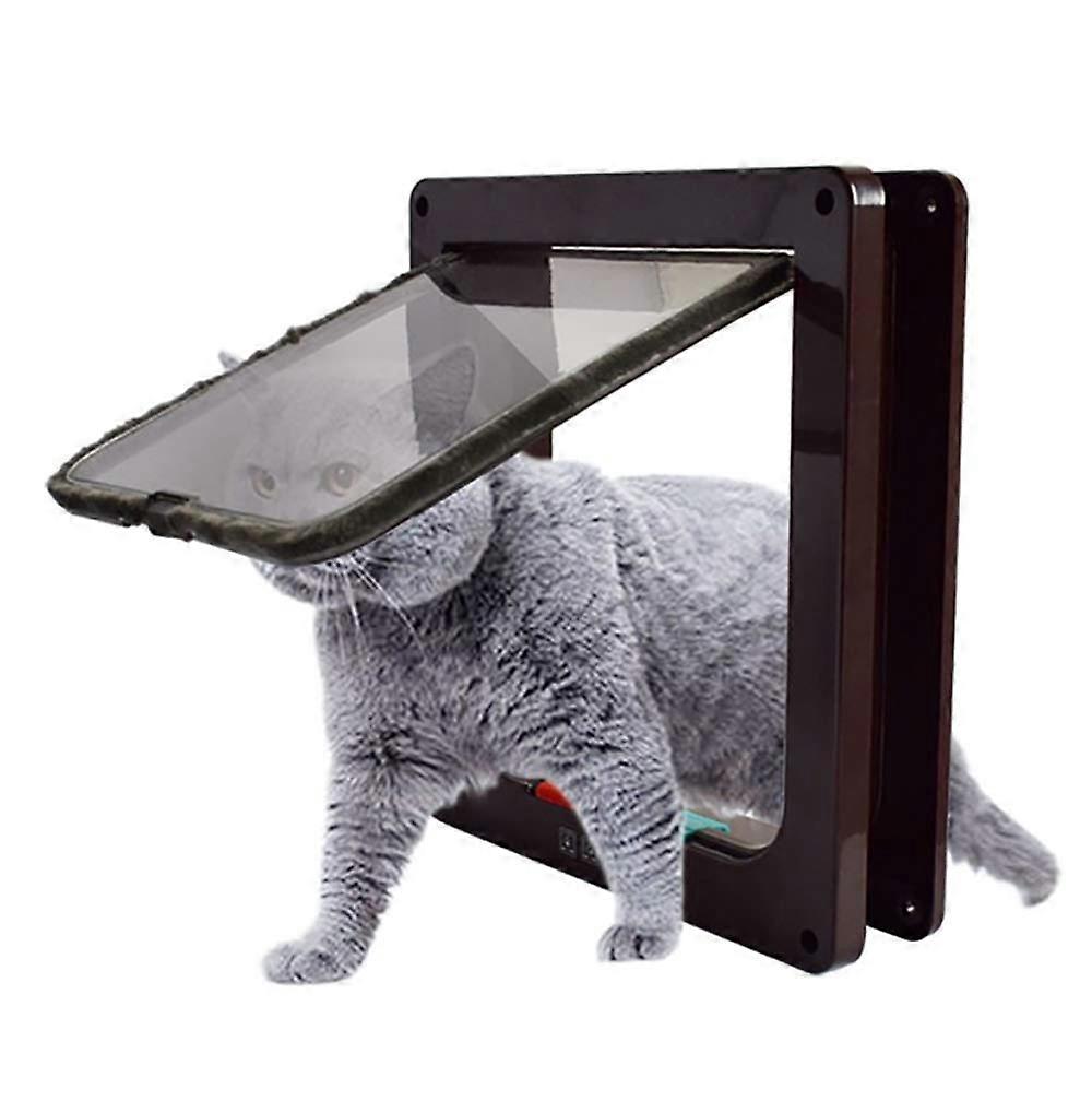Cat Flap Door, 4 Locking Options, Telescopic Frame, Weatherproof, Brown