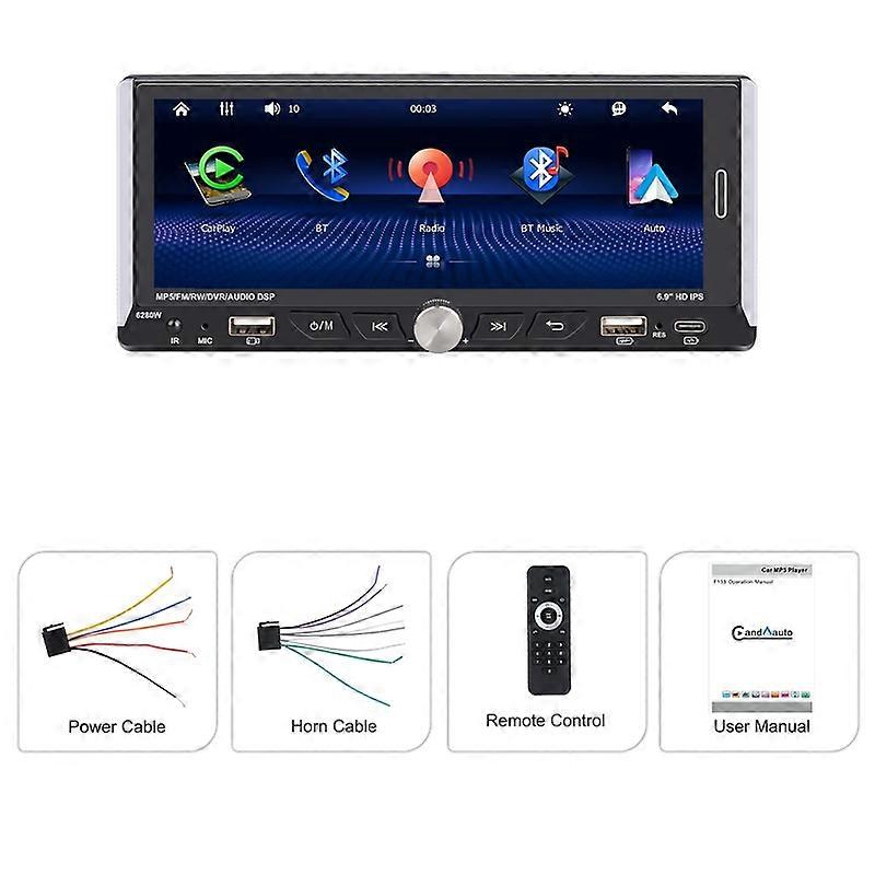 Wireless CarPlay Single DIN Car Radio Car Stereo 6.86" HD IPS Touchscreen Bluetooth 5.2 Android Auto