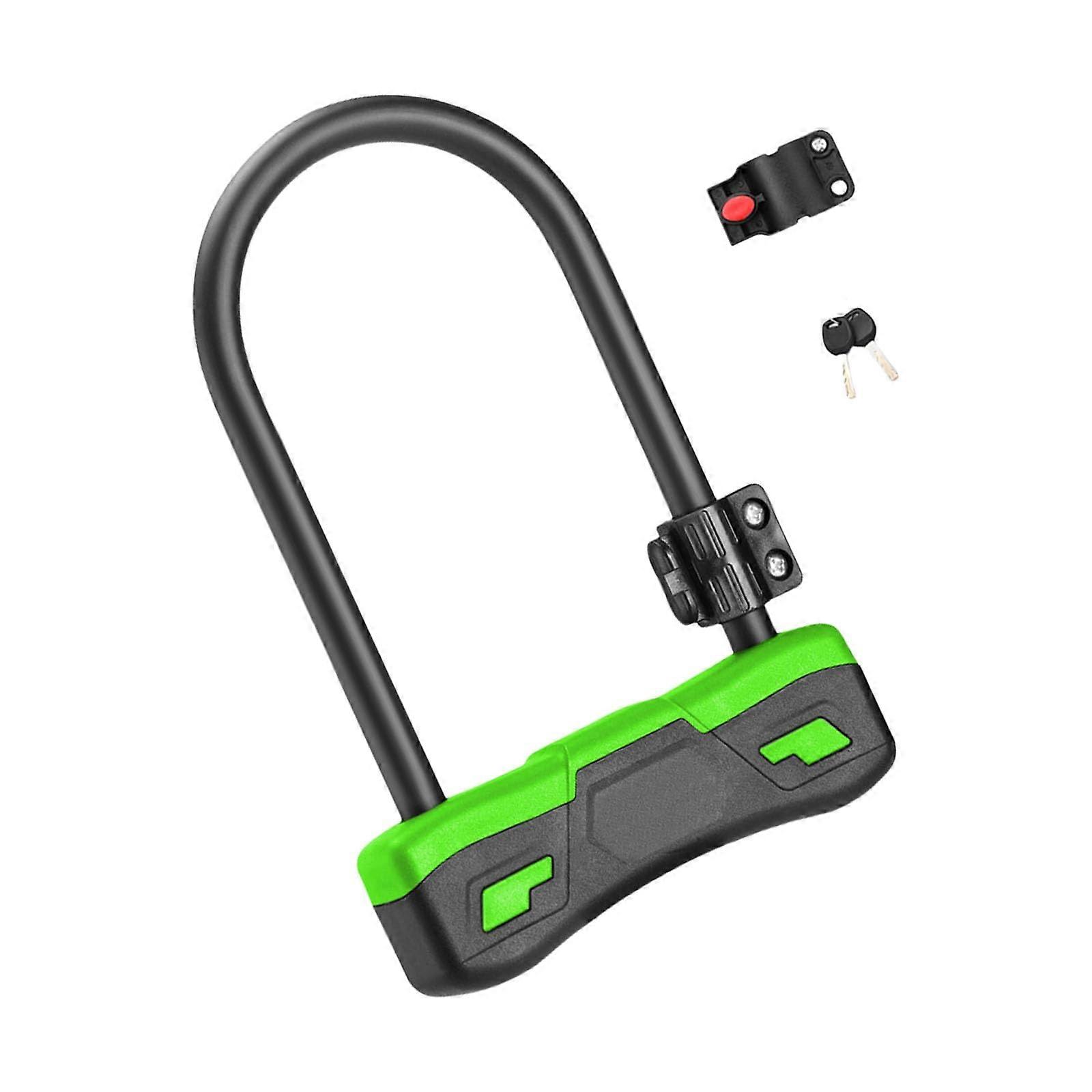 Stainless steel secure lock, robust bike lock for road bike and mountain bike, antitheft Ulock with key, portable green
