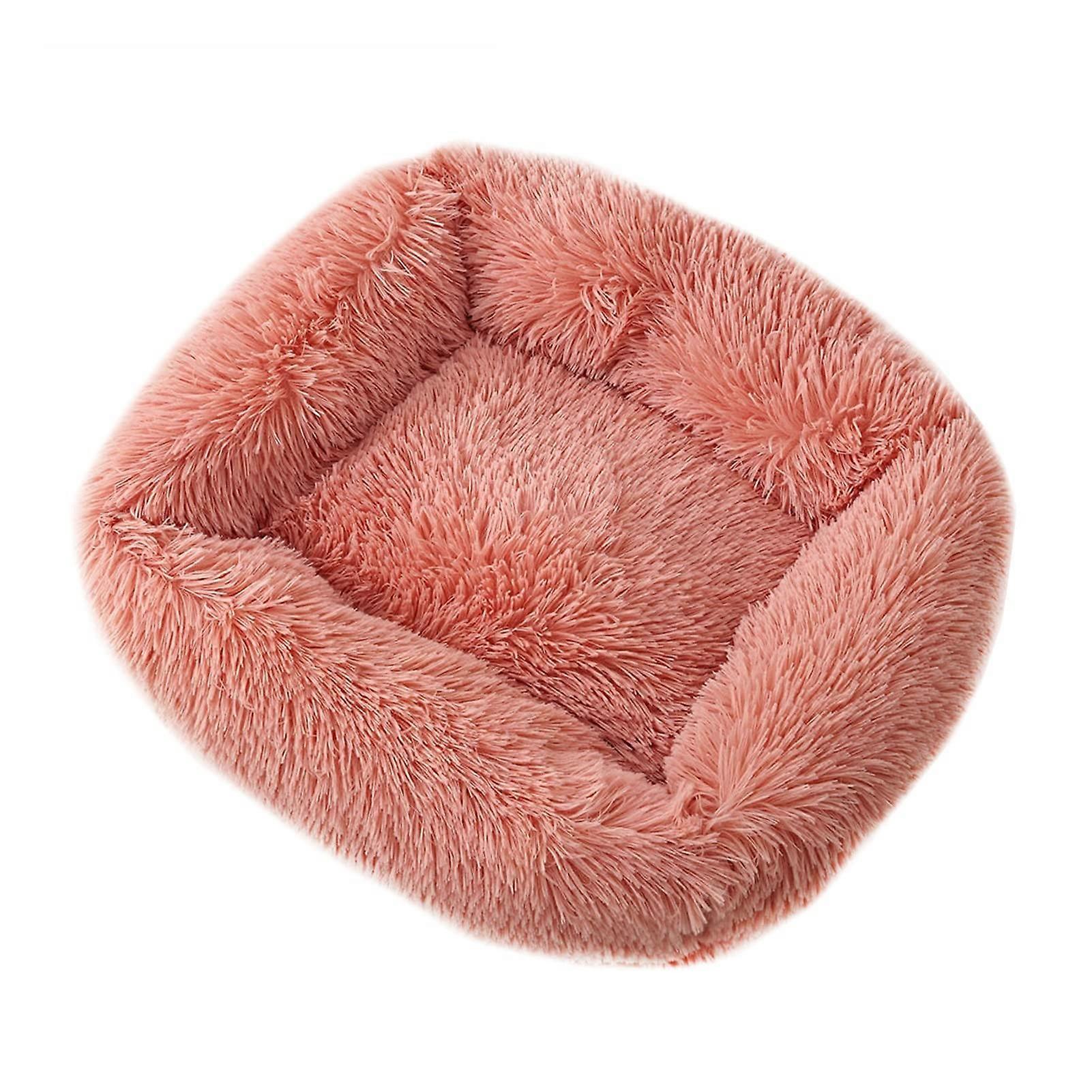 Soft Donut Dog Cat Bed, Warm Plush Pet Pillow Bed with NonSlip Bottom (Salmon, M)