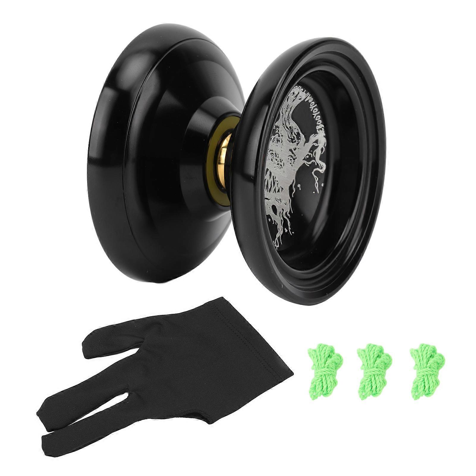 Children's Unresponsive Yoyo with Smooth-Spinning Alloy Ball, Glove, and Strings in Glossy Black