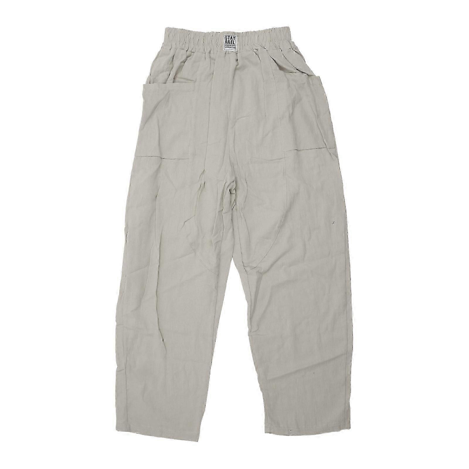 Femmes d’été avec poches taille haute lâche jambe large décontracté respirant coton lin blanc xl