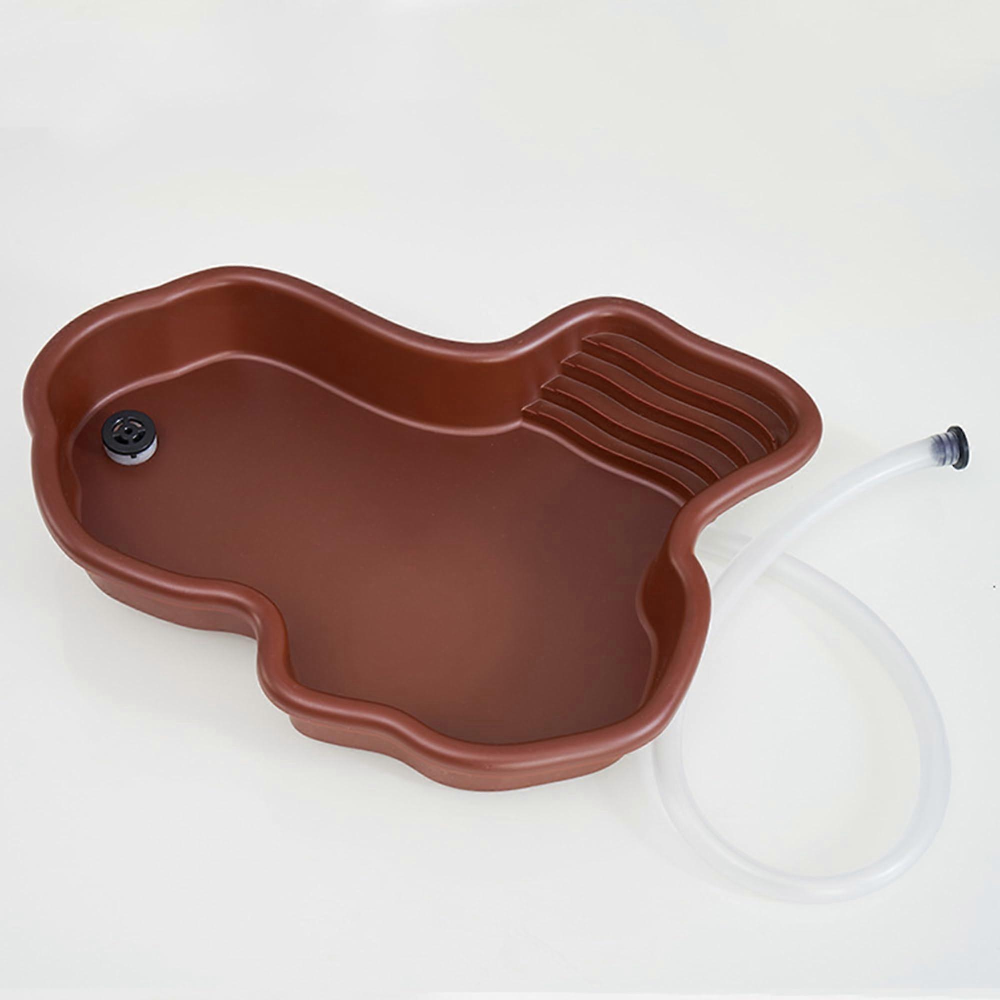 Reptile Bath Pool Reptile Water Bowl Turtle Bath Pool with Drain System and Climbing Ramp 31 x 25 x 5 cm Practical Terrarium Accessory