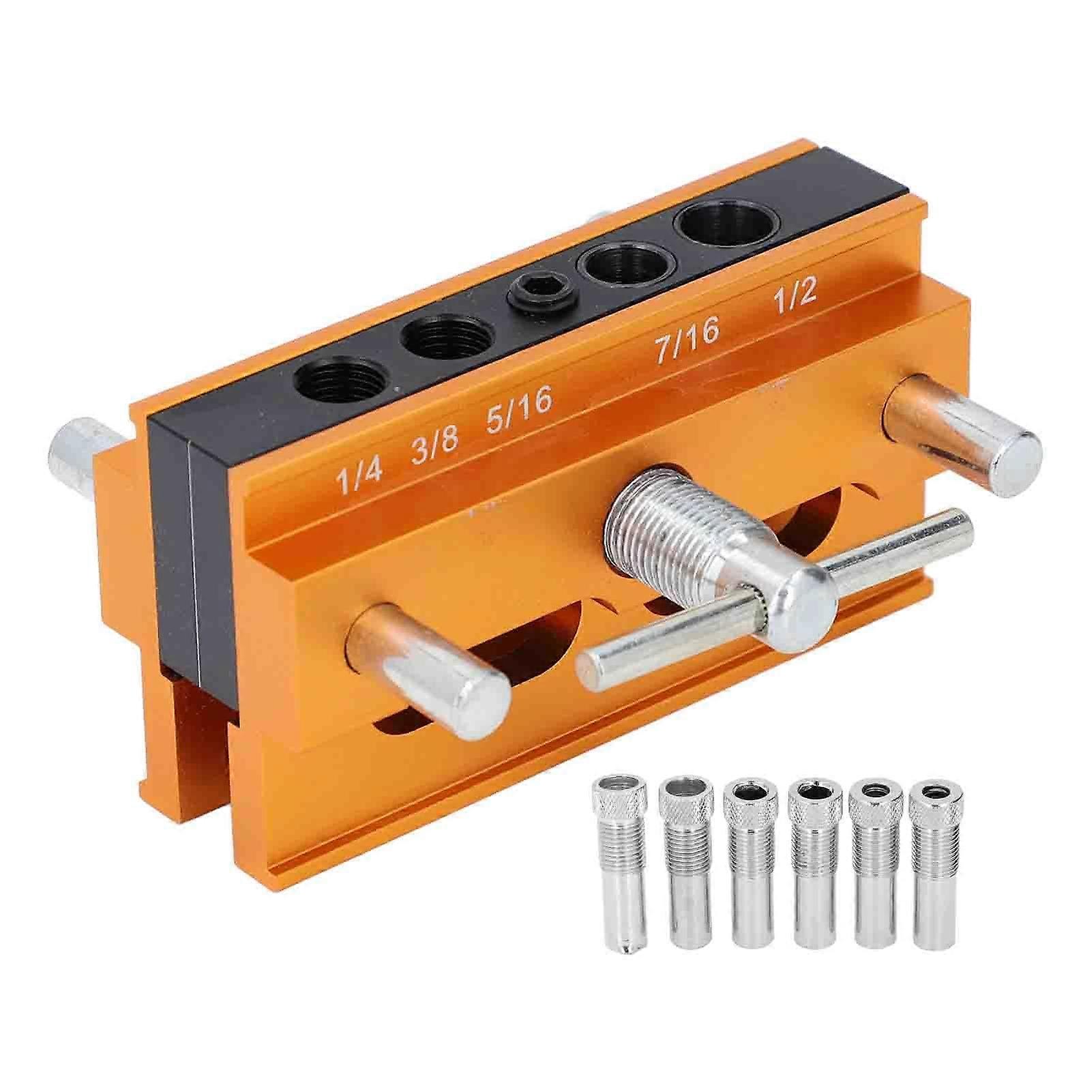 Self Centering Dowel Gauge Set, Adjustable Width, Woodworking Dowel Gauge Set, Aluminum Alloy for Straight Holes, Drilling Guide, with 6 Bushings