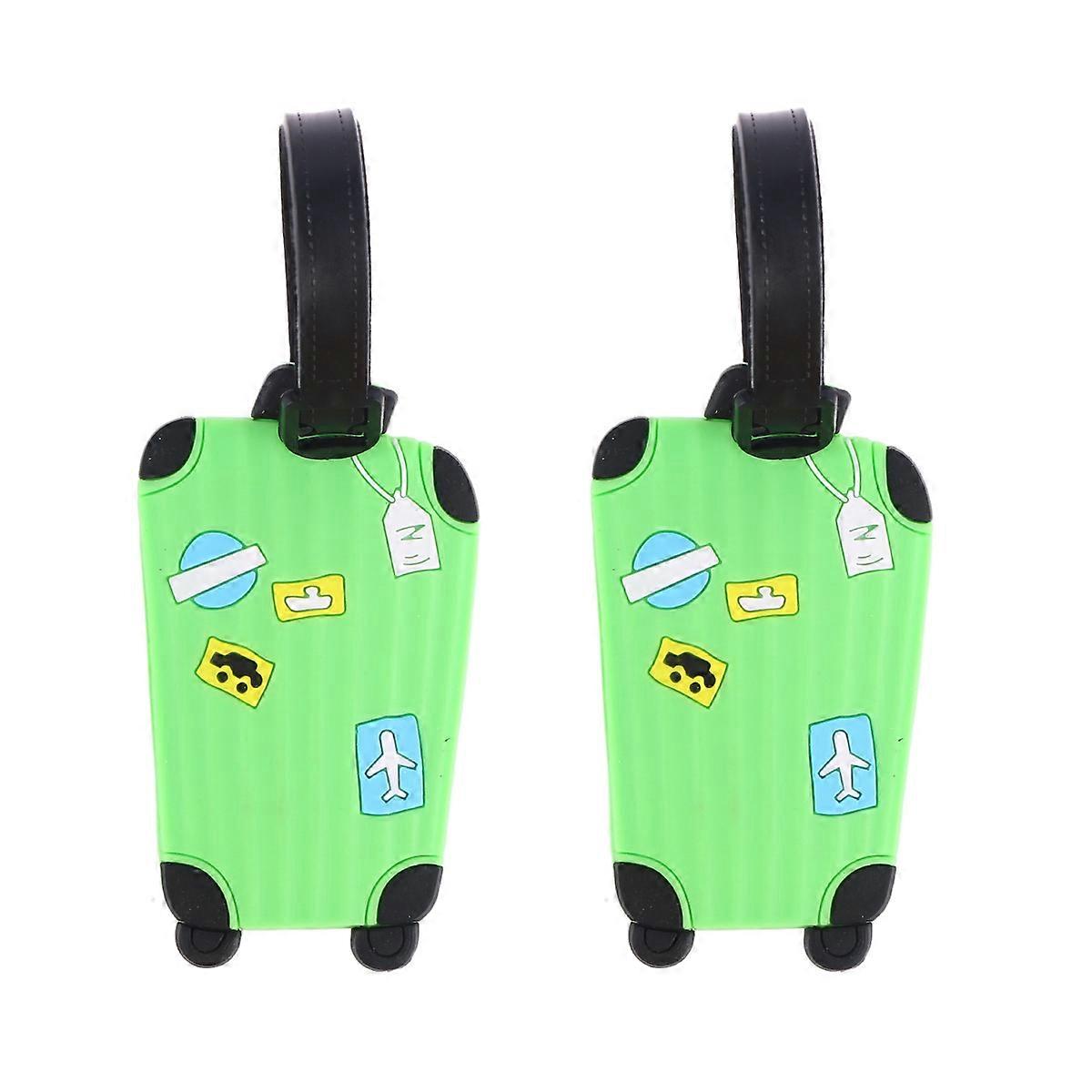 Suitcase Id Address Label Baggage Tag Green Rectangular Travel Accessory 2Set