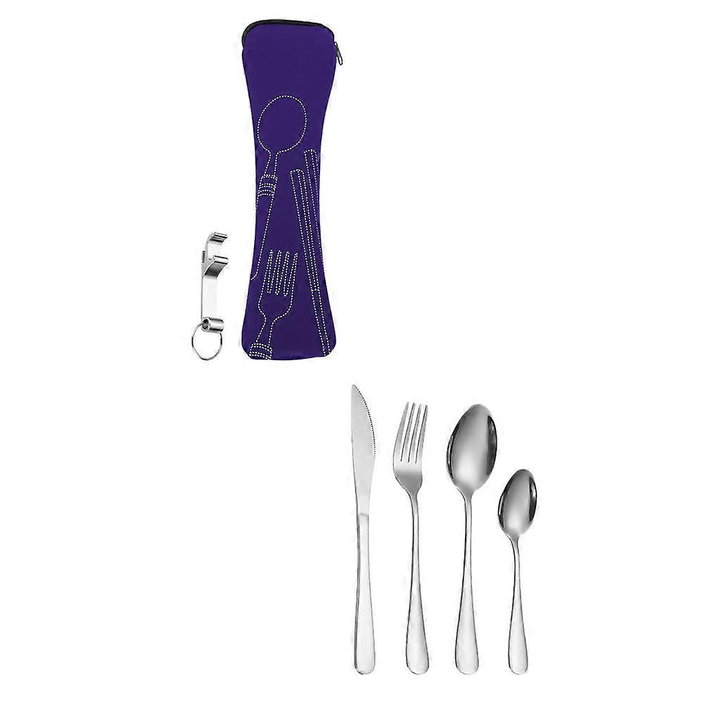 Portable Cutlery Set Tableware Indoor Entertainment Outdoor Entertainment Purple 5Pcs