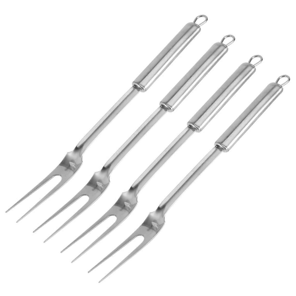 4Piece Stainless Steel BBQ Forks Set with Long Handle – Grilling Meat Forks, Carving Fork, Cooking TwoPronged Skewer, Serving Fork – Stainless Steel