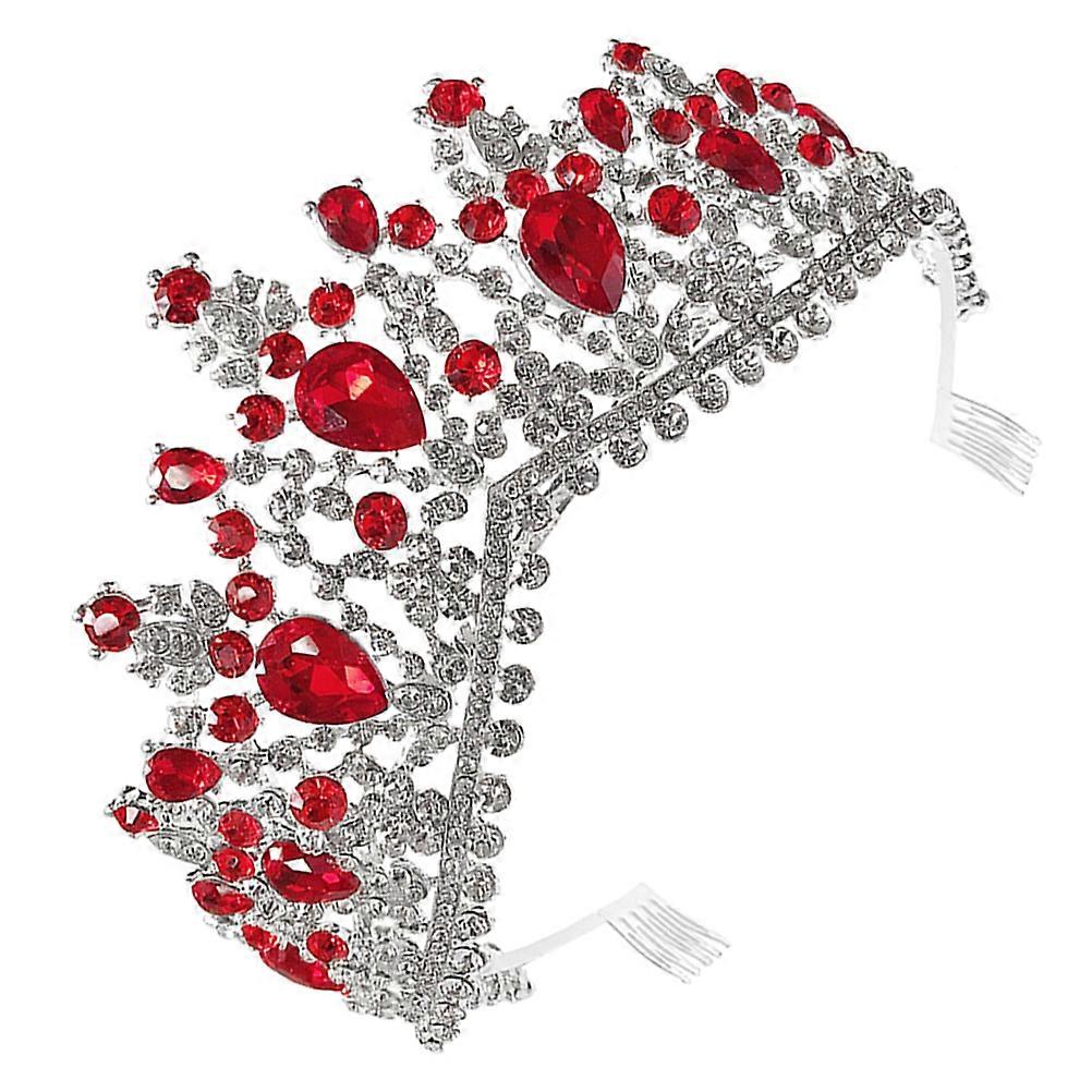 Düğün Dekorasyonu için Kırmızı Alaşımlı ve Taşlı Taraklı Zarif Gelin Tacı