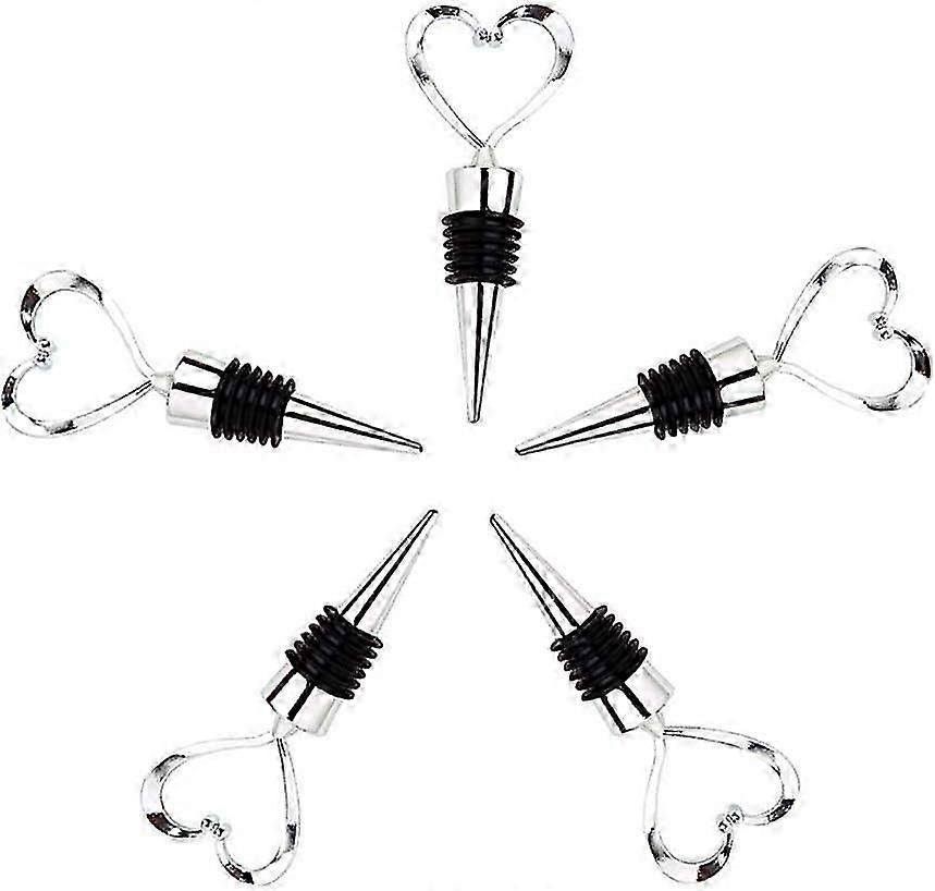 5 عبوات من الفولاذ المقاوم للصدأ تصميم الحب على شكل قلب سدادات زجاجة النبيذ والمشروبات لحفل الزفاف ، حفلة العيد ، عيد الميلاد