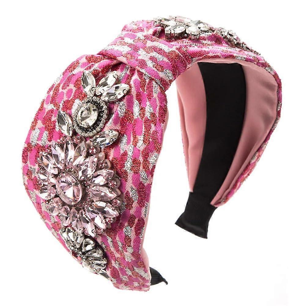 Vintage leopard print headband with rhinestone appliqus, widebrim hair accessory (1pack)