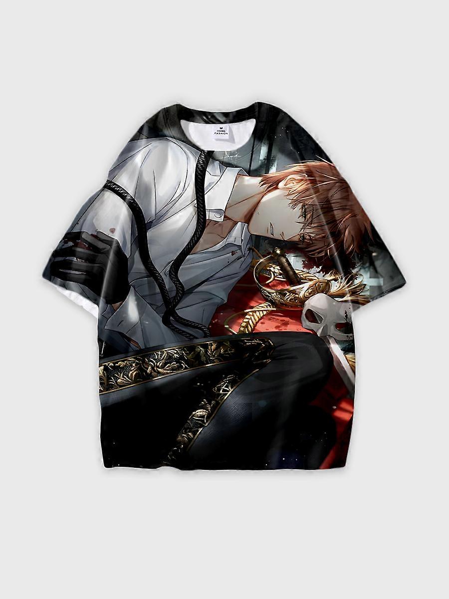 T-shirt round neck Role Pattern loose short sleeve E1005