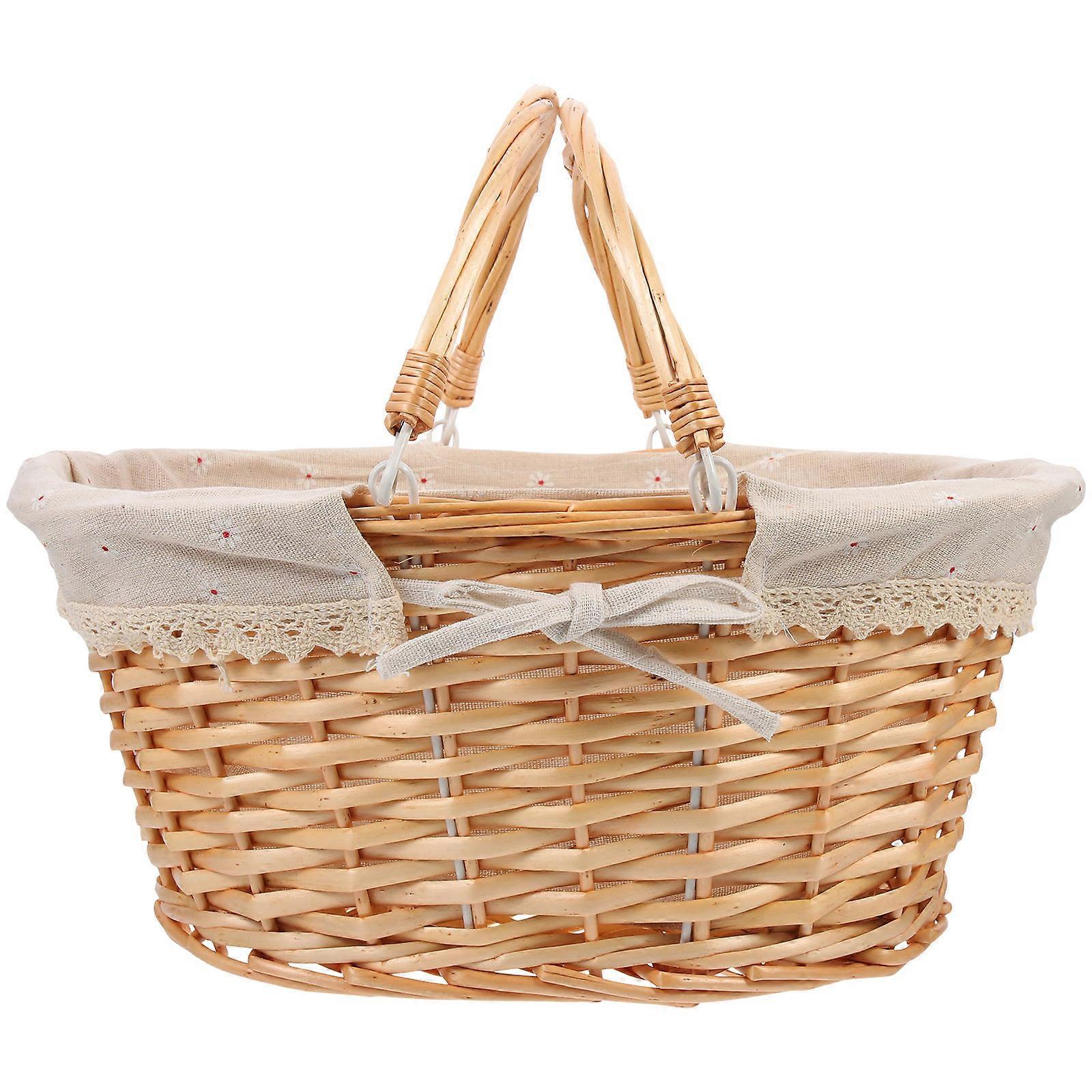 Light Brown Wicker Handheld Basket for Home Decoration and Gathering Vegetables 10.5 x 7.5 x 5 inches